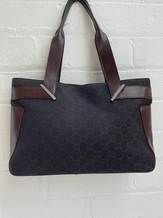 Vintage Brown Gucci Canvas and Leather Tote