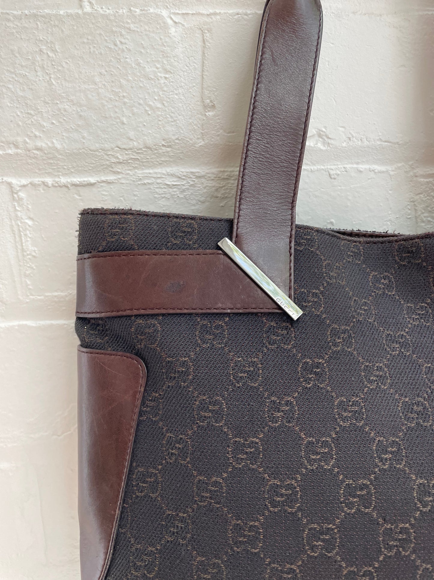 Vintage Brown Gucci Canvas and Leather Tote