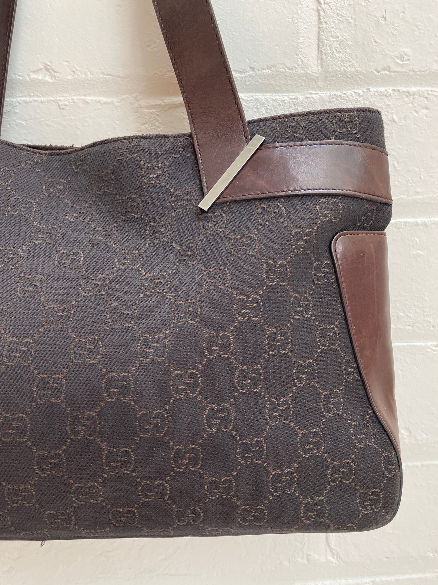 Vintage Brown Gucci Canvas and Leather Tote