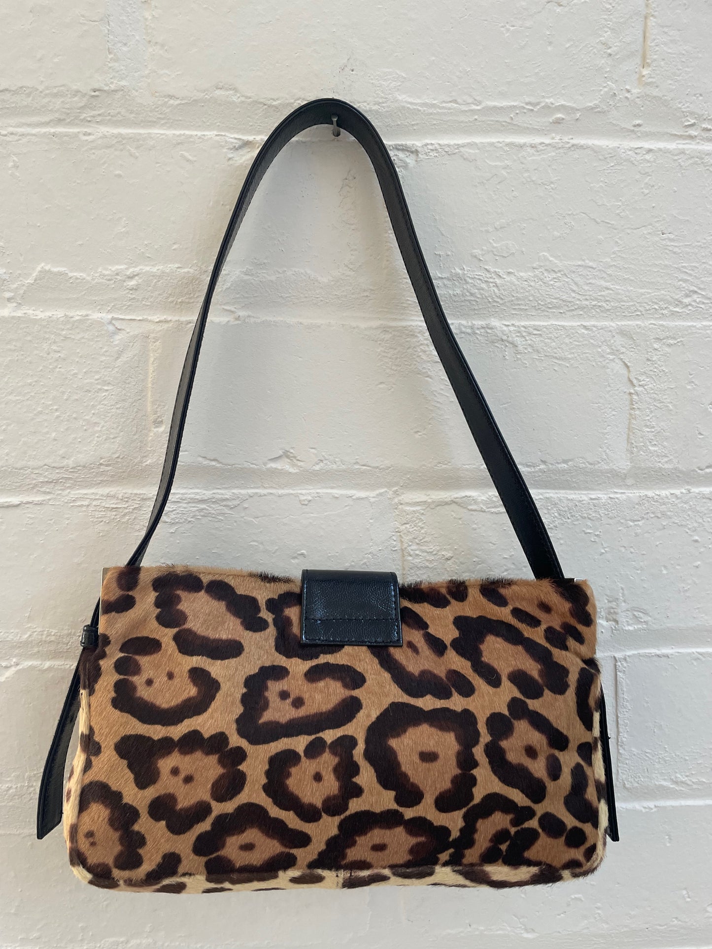 Fendi Leopard Pony Hair FF Logo Shoulder Baguette