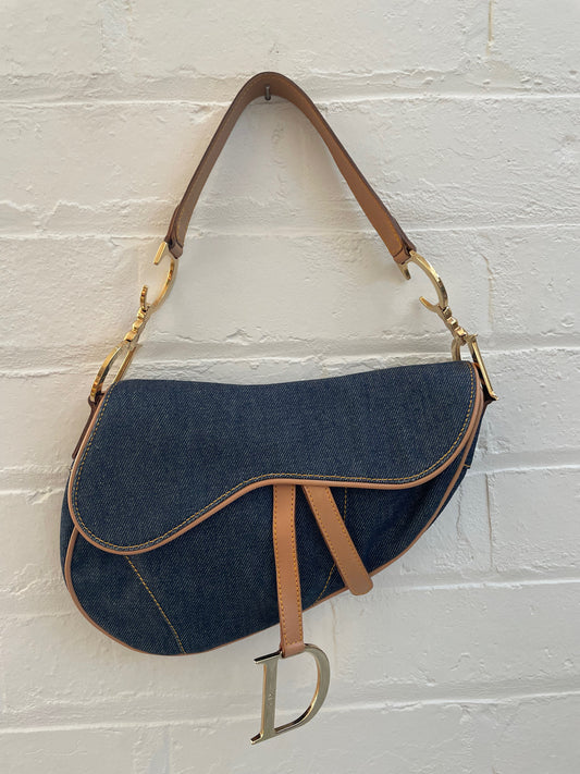 Dior Denim and Leather Saddle Bag