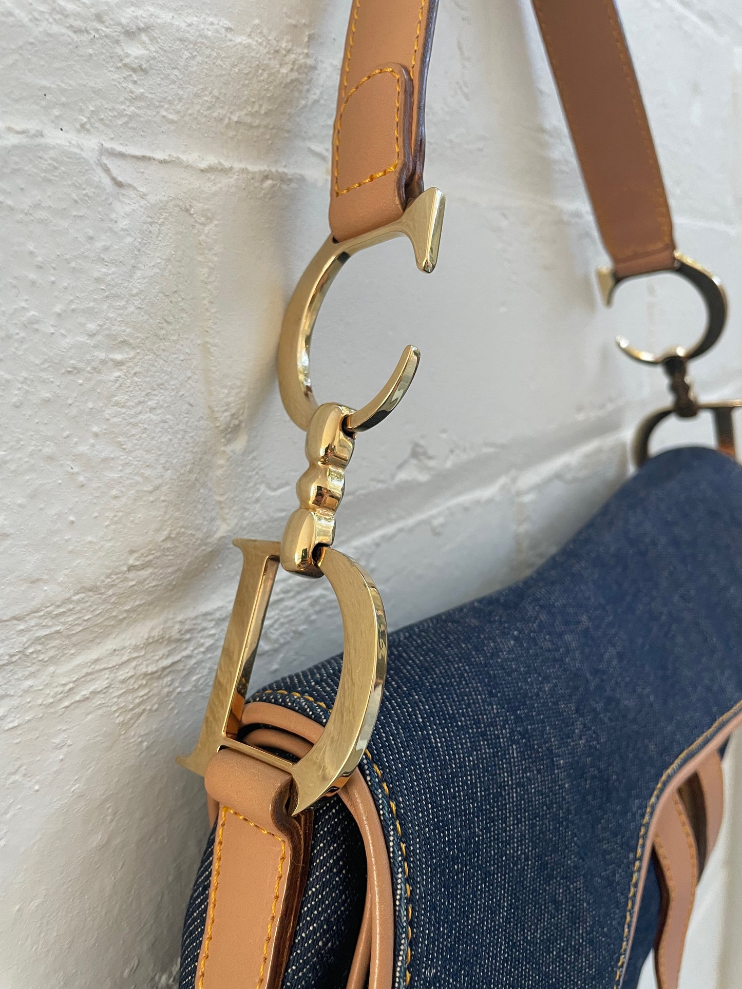 Dior Denim and Leather Saddle Bag