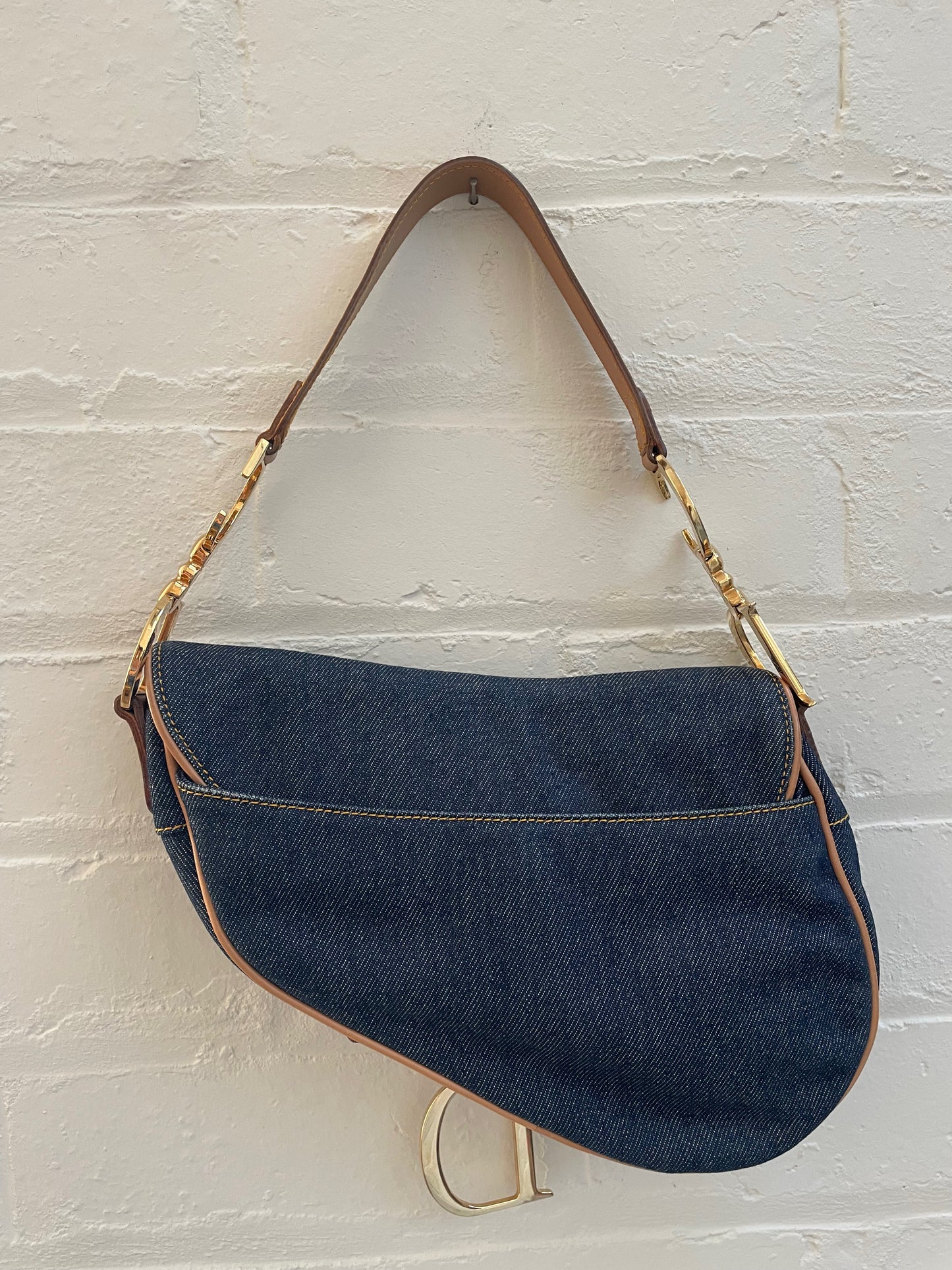 Dior Denim and Leather Saddle Bag