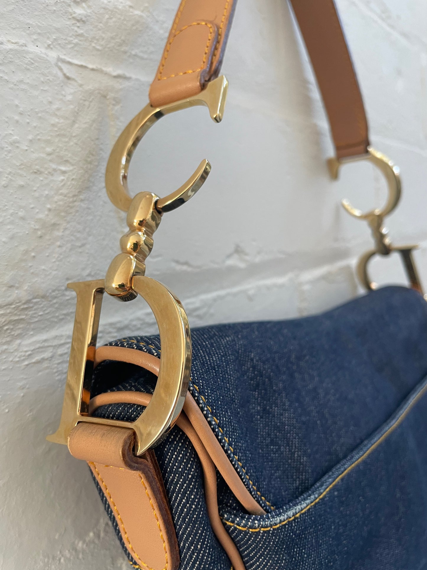 Dior Denim and Leather Saddle Bag