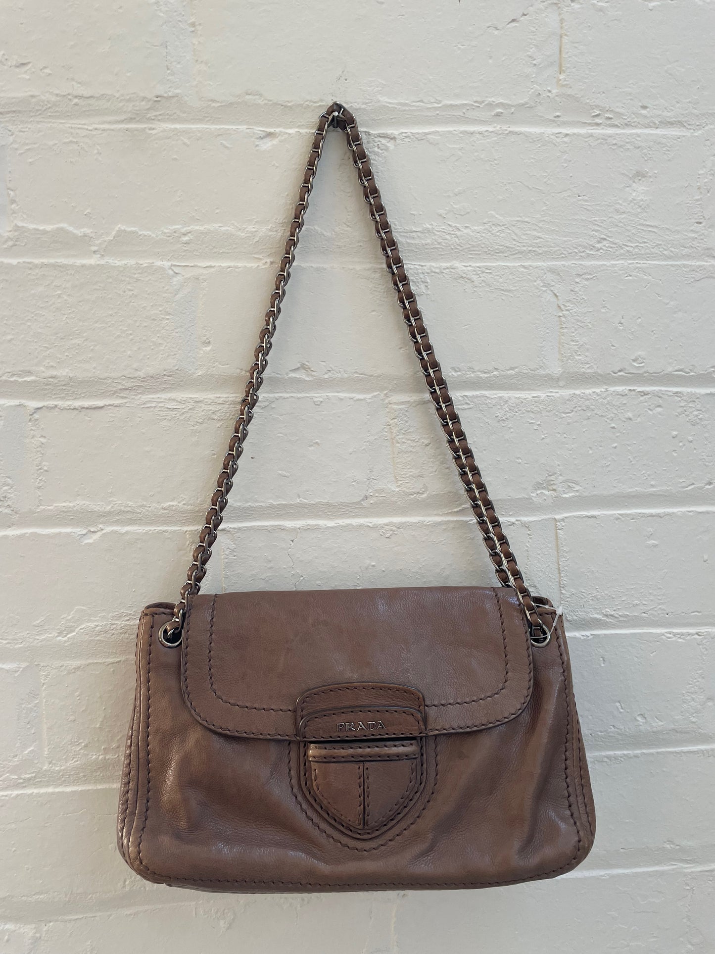 Prada Vintage Glace Calf Leather Brown Chain Bag