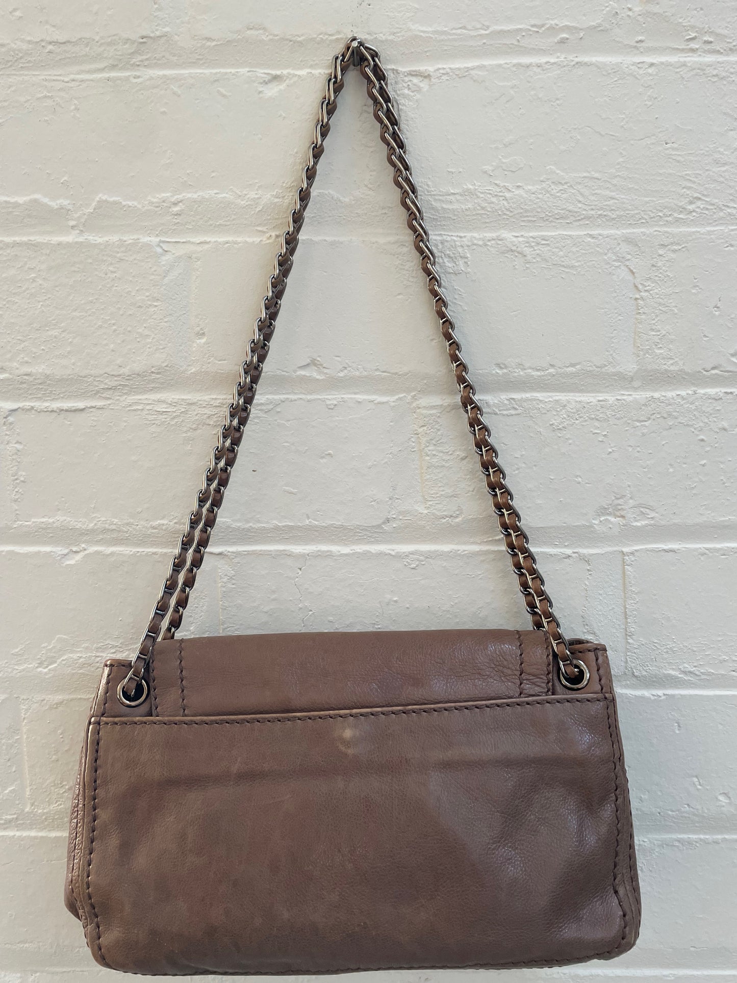 Prada Vintage Glace Calf Leather Brown Chain Bag