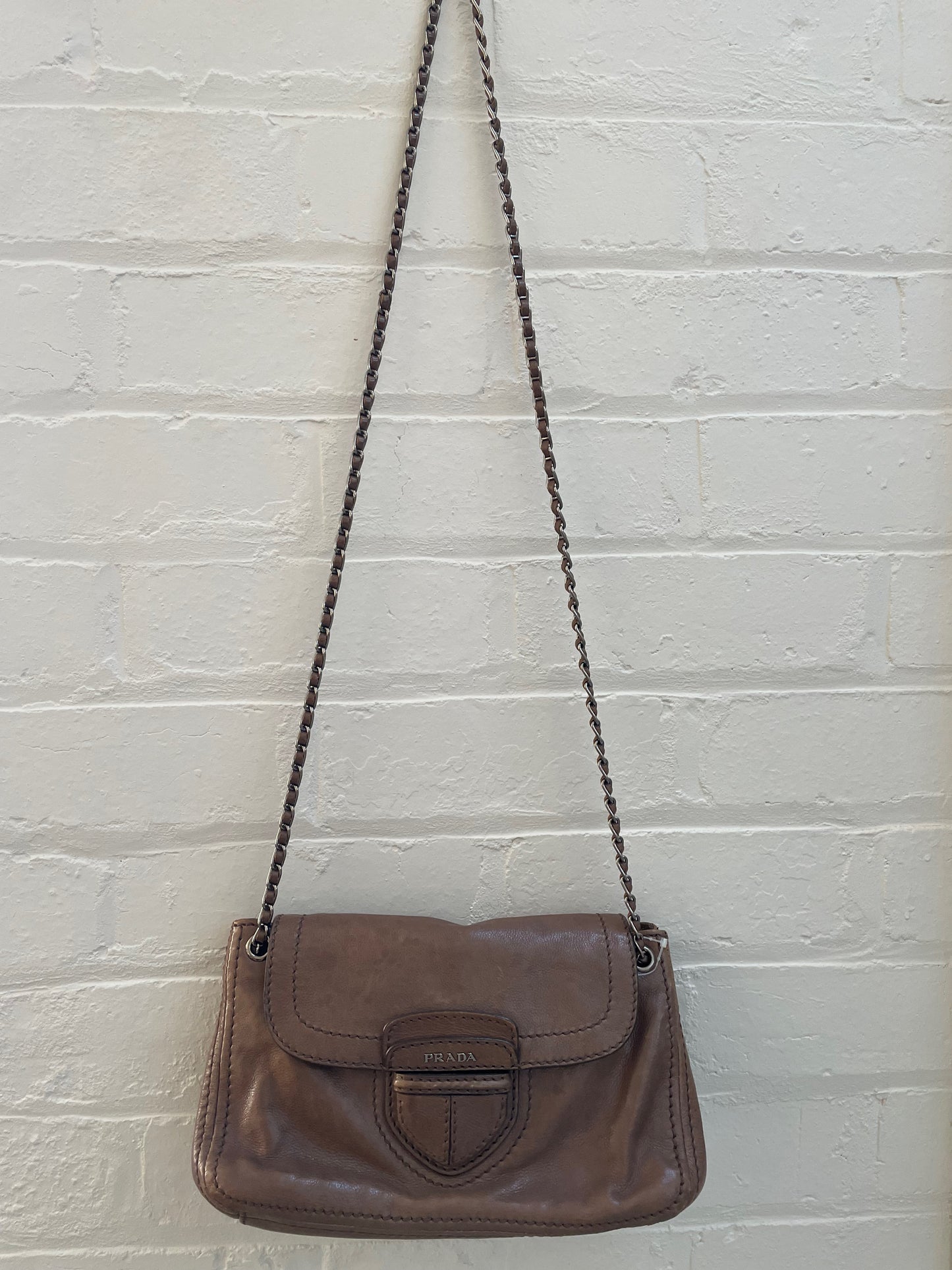 Prada Vintage Glace Calf Leather Brown Chain Bag