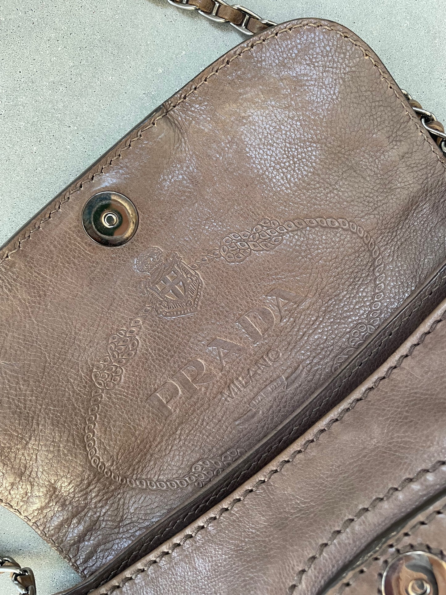 Prada Vintage Glace Calf Leather Brown Chain Bag