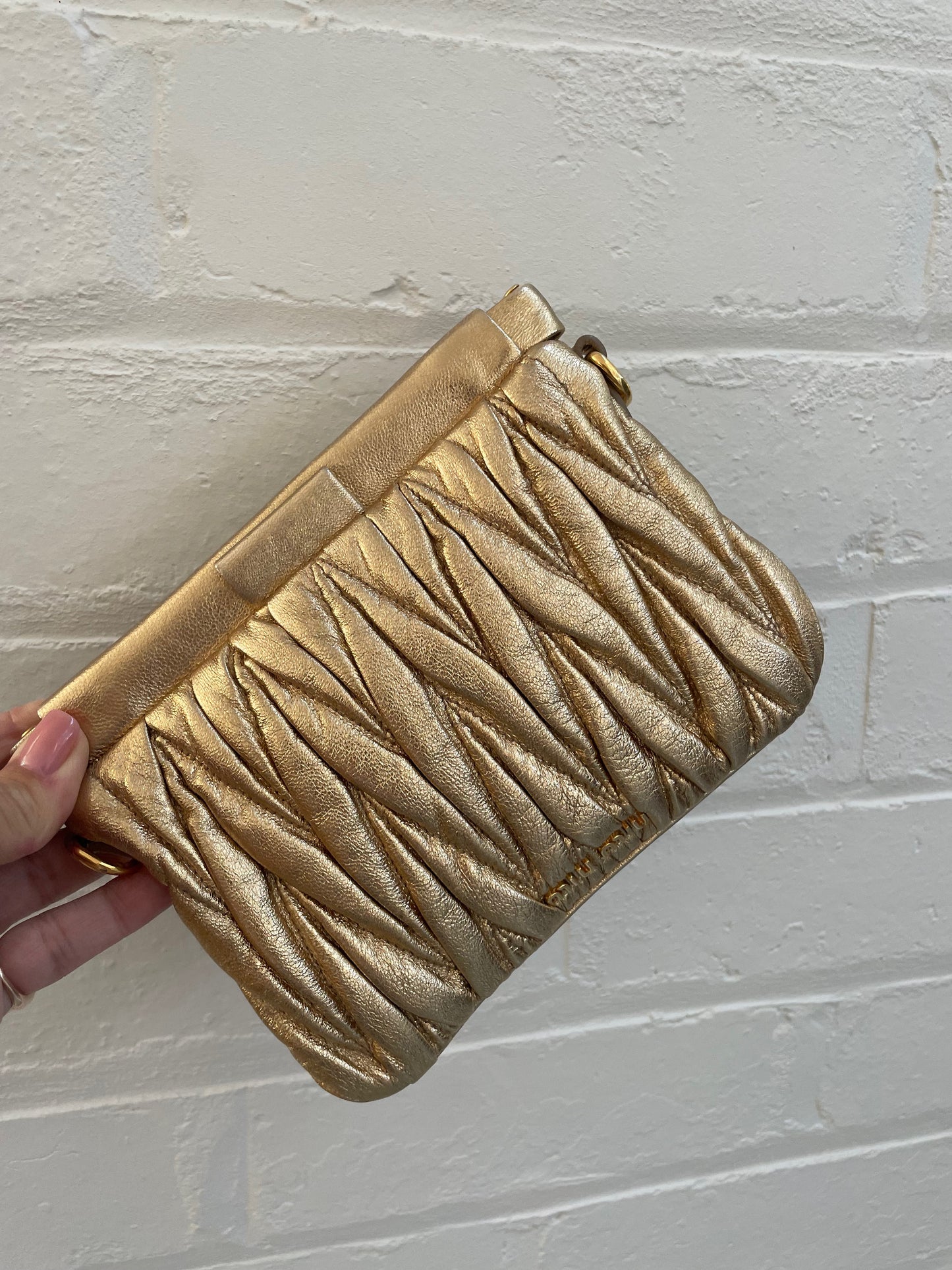 Miu Miu Matelasse Gold Calfskin Clutch / Crossbody