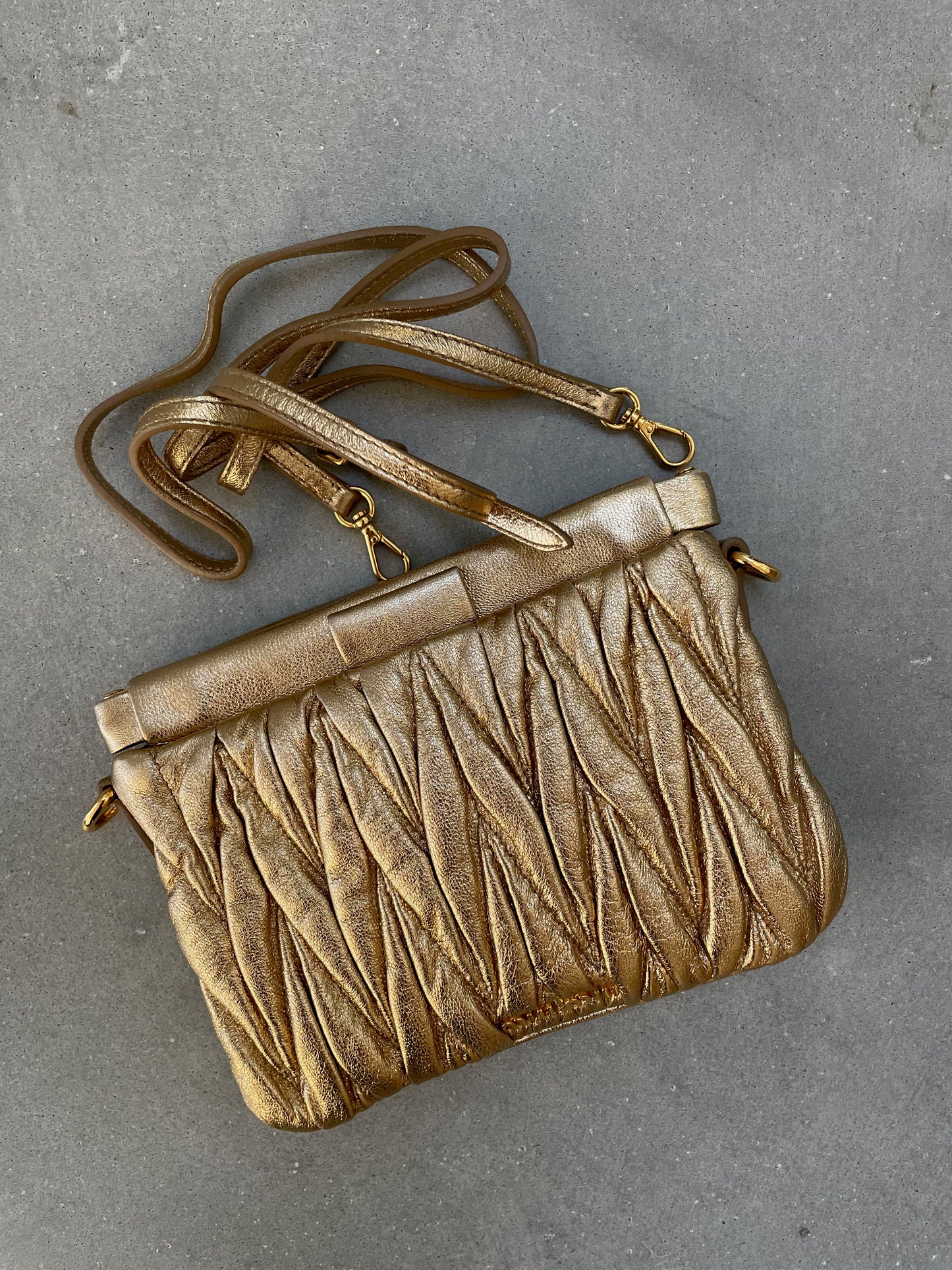 Miu Miu Matelasse Gold Calfskin Clutch / Crossbody