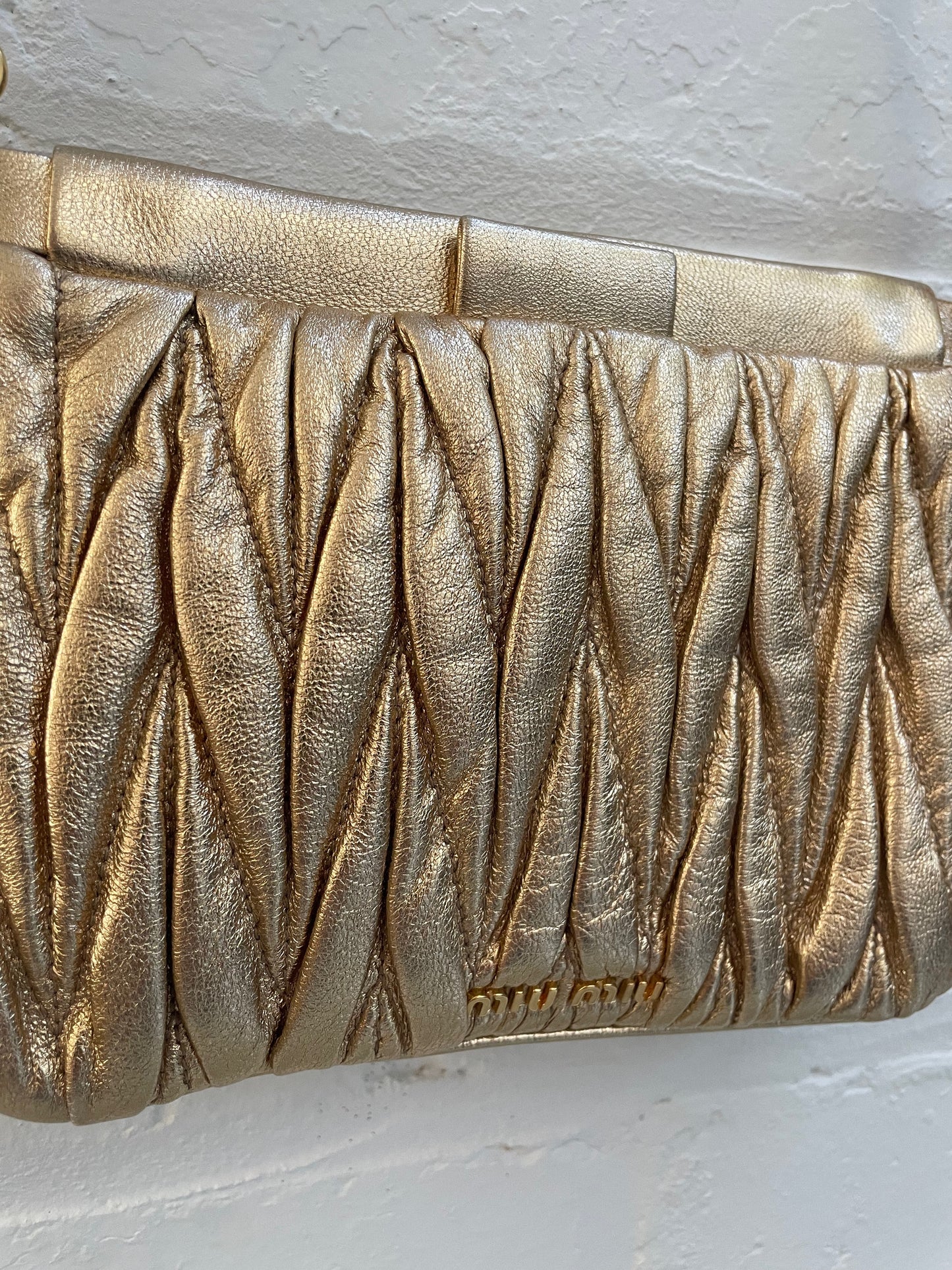 Miu Miu Matelasse Gold Calfskin Clutch / Crossbody