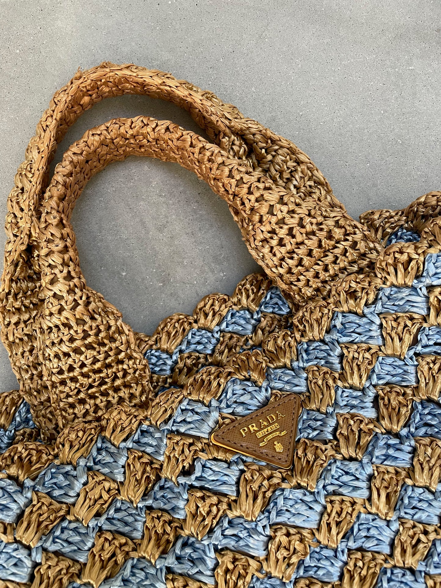 Prada Cielo Raffia Crochet Shopping Tote