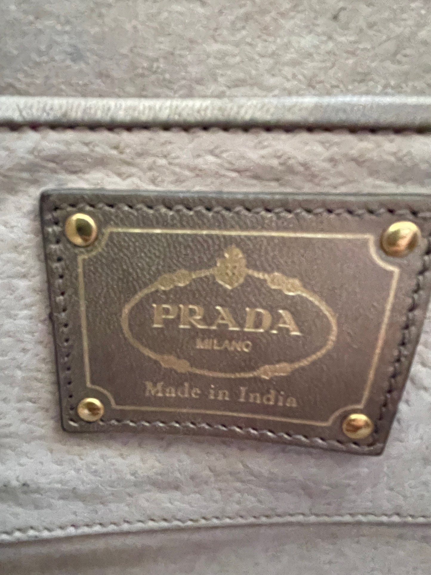 Prada Silver / Metallic Woven Madras Leather Tote