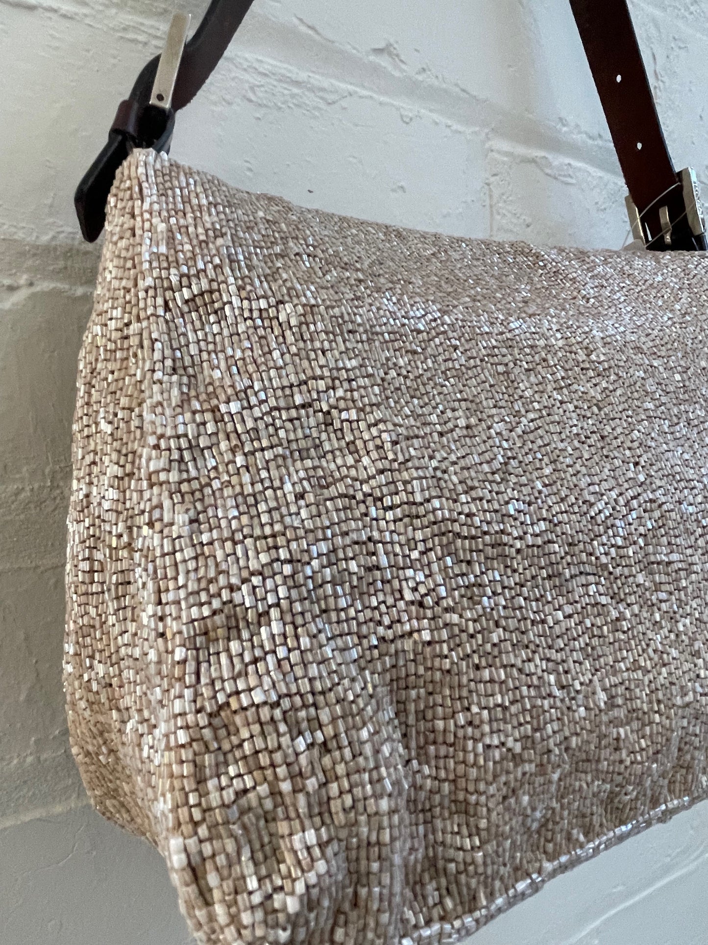 Fendi Mama Beaded Baguette in Champagne