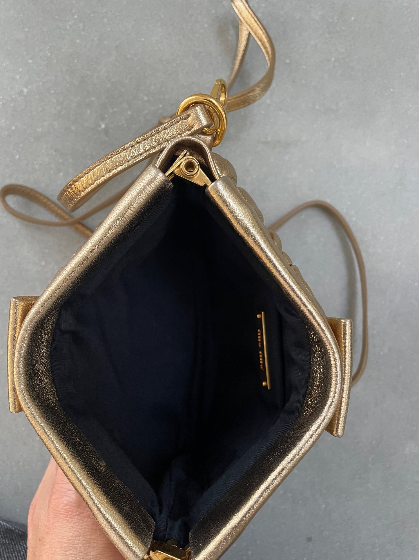 Miu Miu Matelasse Gold Calfskin Clutch / Crossbody