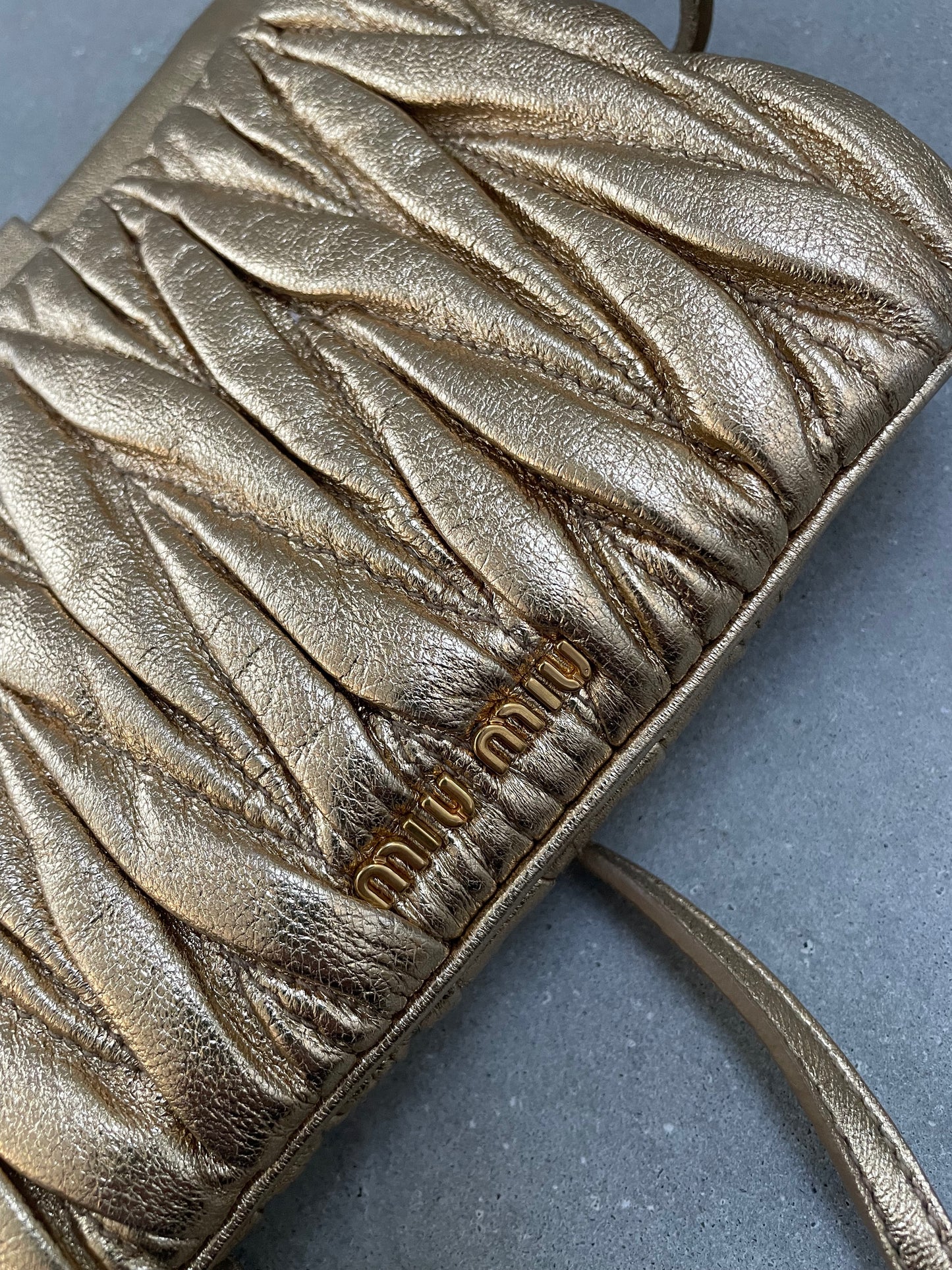 Miu Miu Matelasse Gold Calfskin Clutch / Crossbody