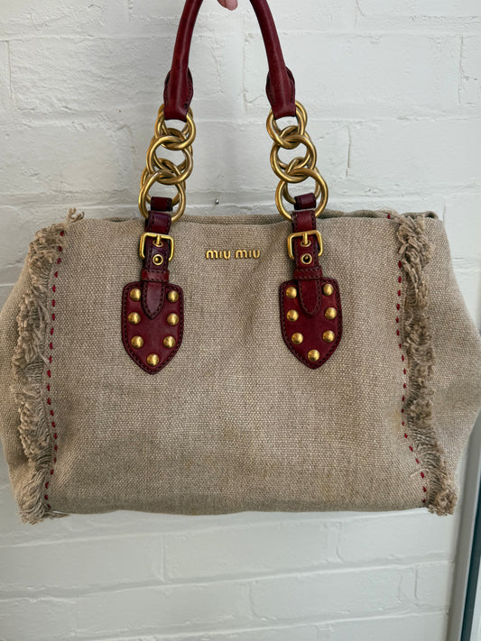 Vintage Miu Miu Hemp Fringe Tote Bag