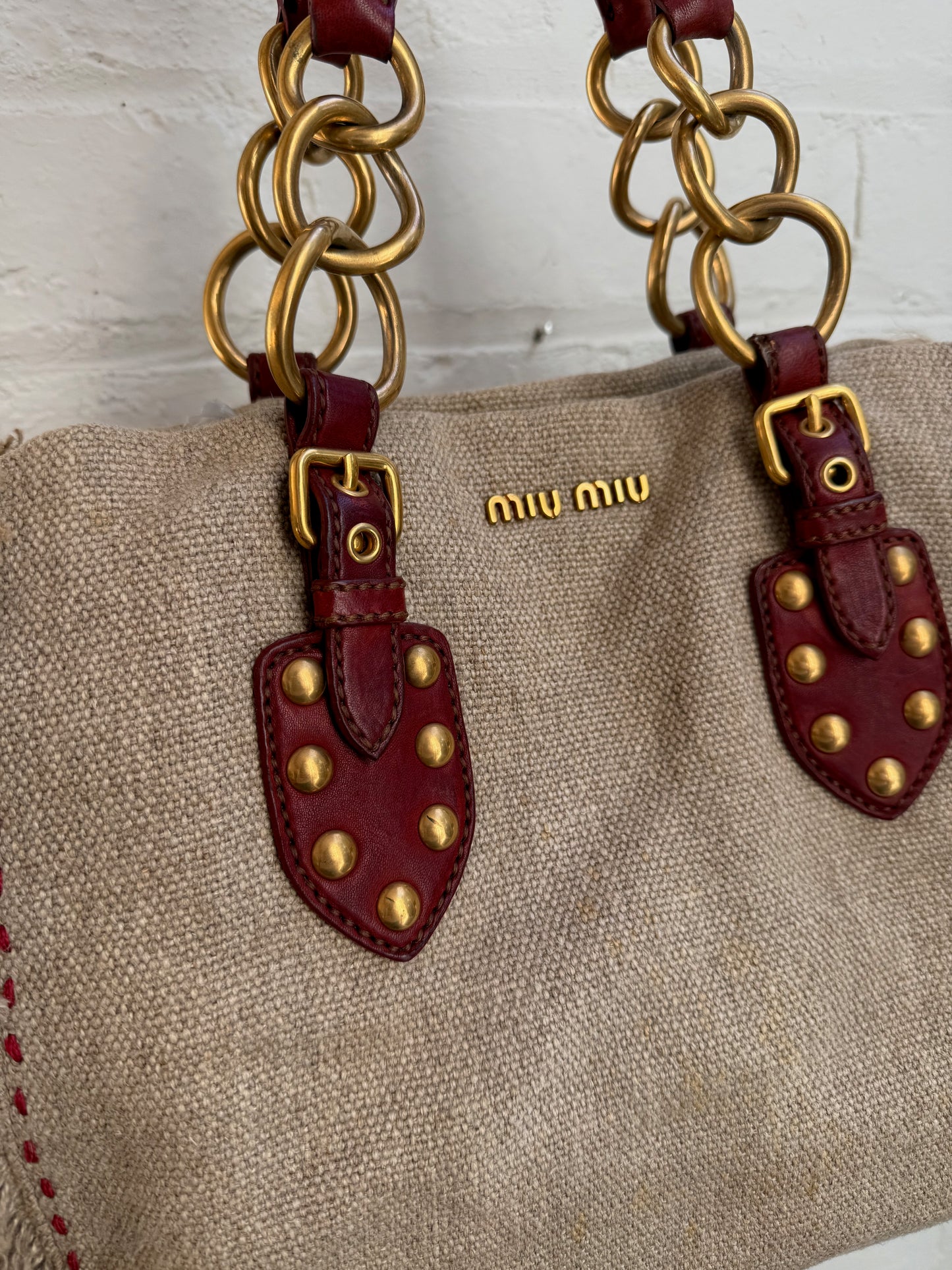 Vintage Miu Miu Hemp Fringe Tote Bag