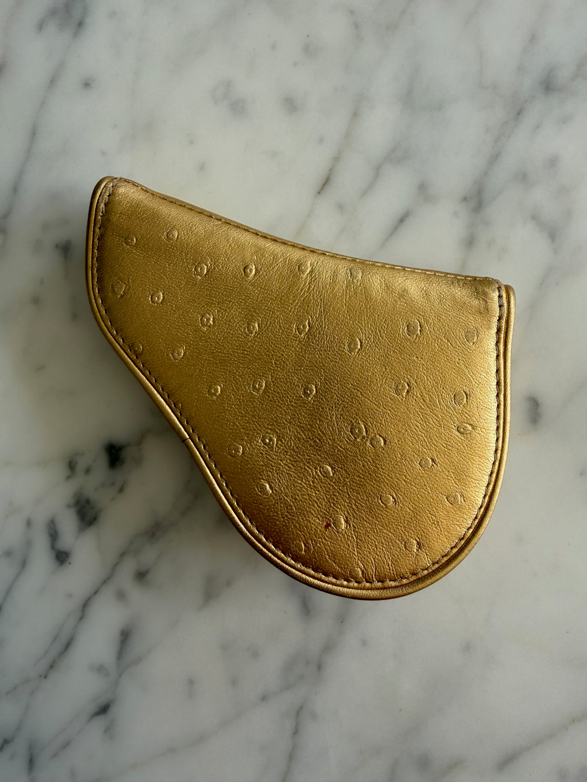 Christian Dior Gold Ostrich Saddle Coin Purse