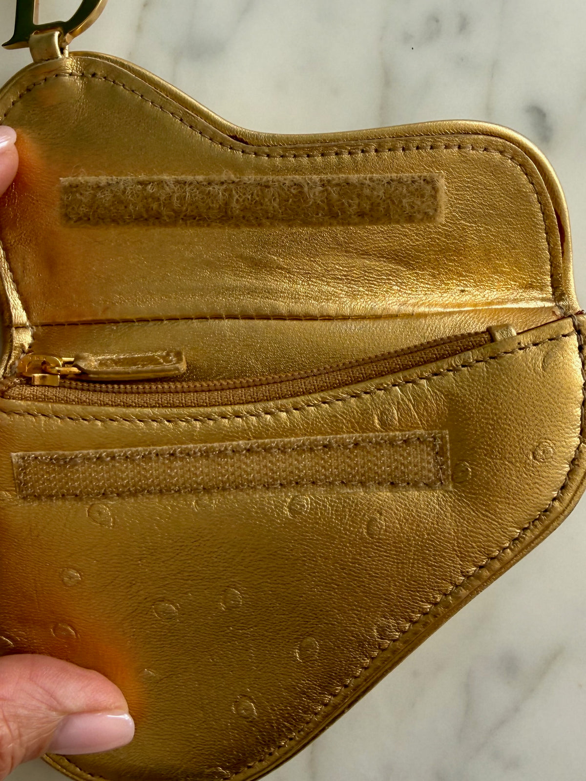 Christian Dior Gold Ostrich Saddle Coin Purse