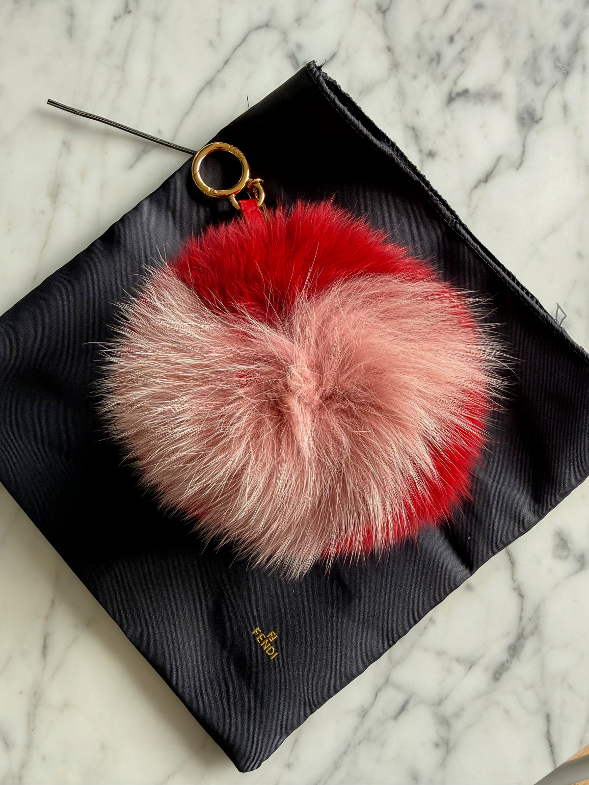 Fendi Fox Fur Love Heart Pom Pom Charm / Key Chain