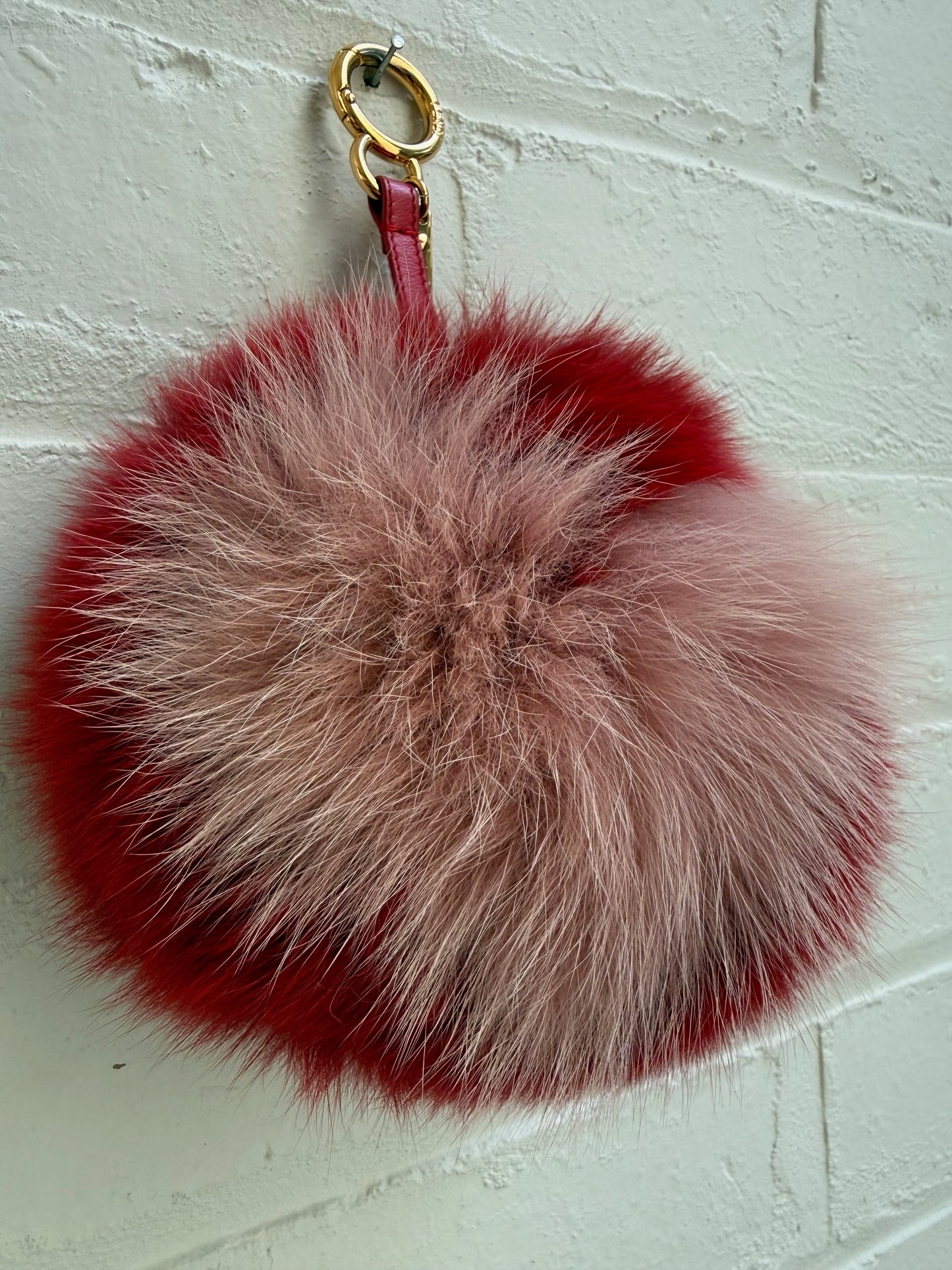 Fendi Fox Fur Love Heart Pom Pom Charm / Key Chain