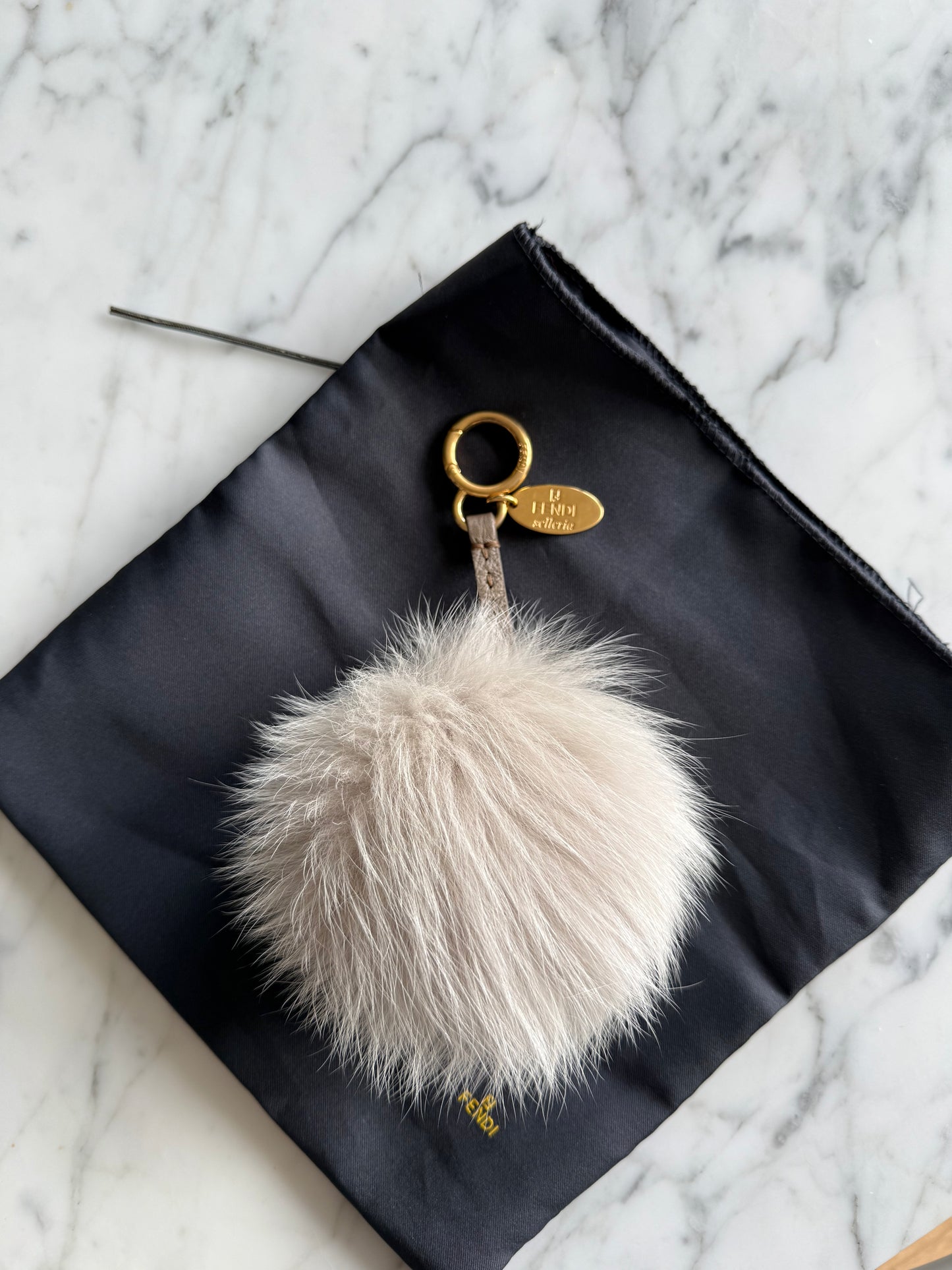Fendi Grey Fox Fur and Leather Seleria Pom Pom Bag Charm