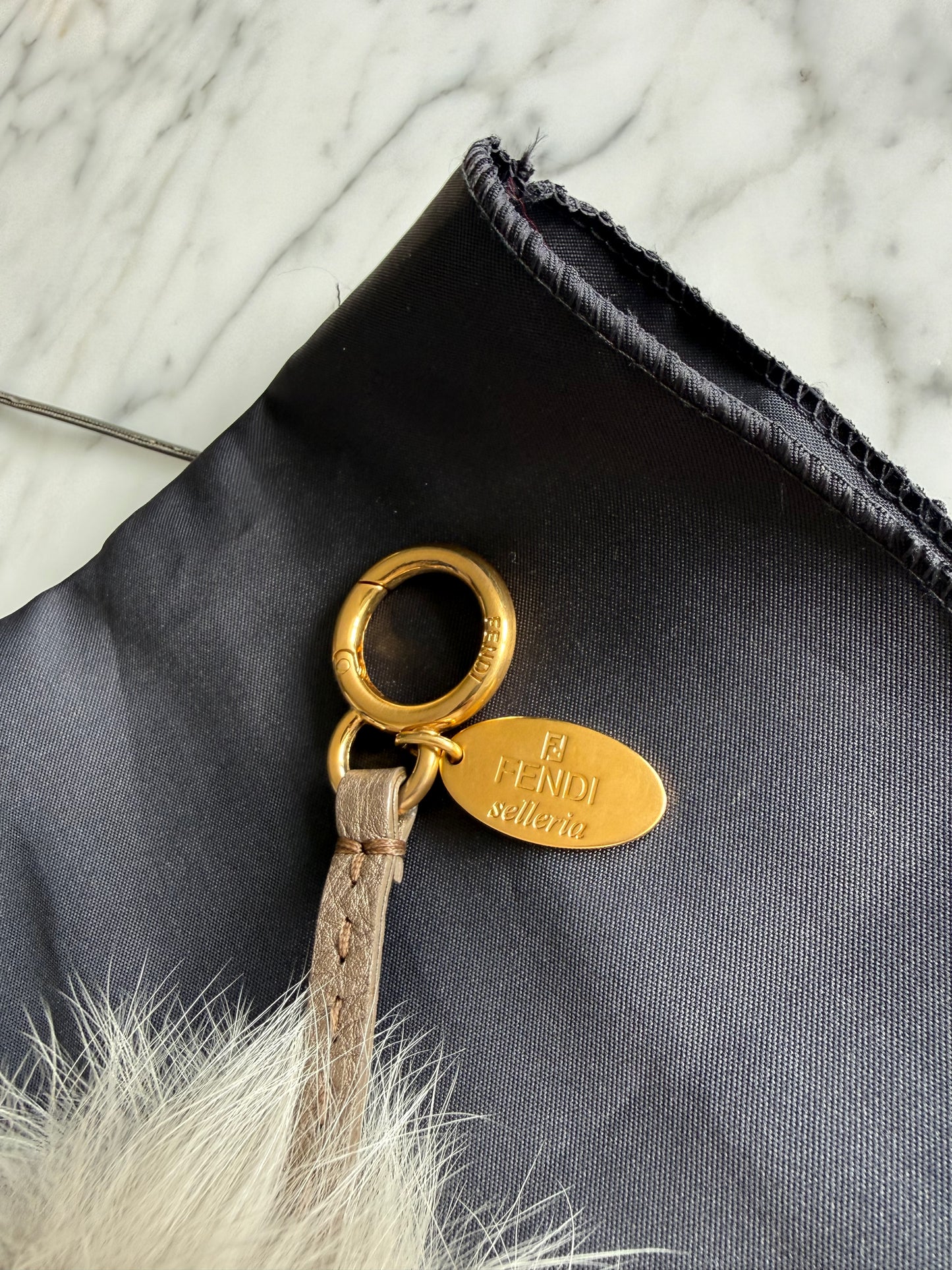Fendi Grey Fox Fur and Leather Seleria Pom Pom Bag Charm