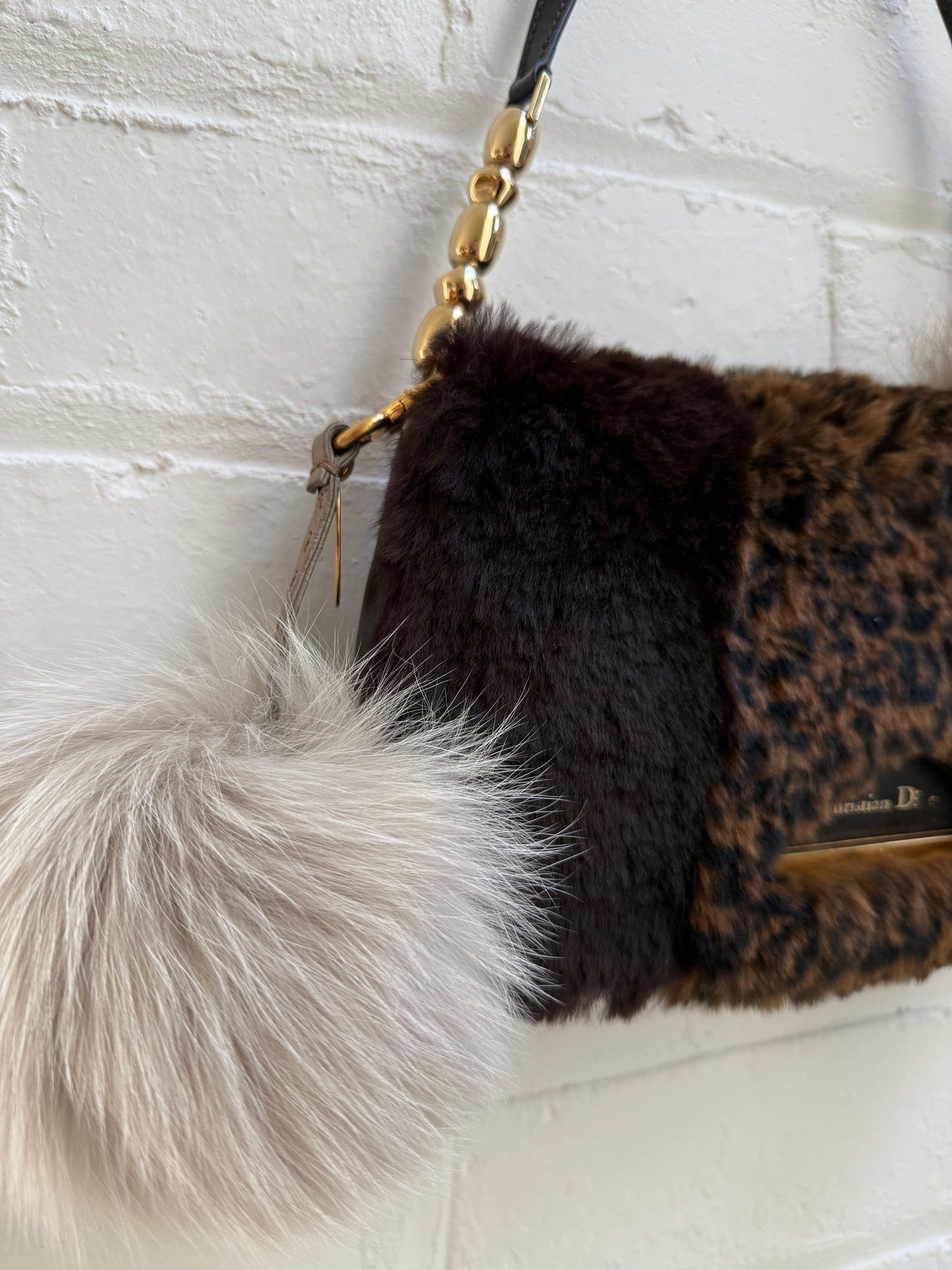 Fendi Grey Fox Fur and Leather Seleria Pom Pom Bag Charm