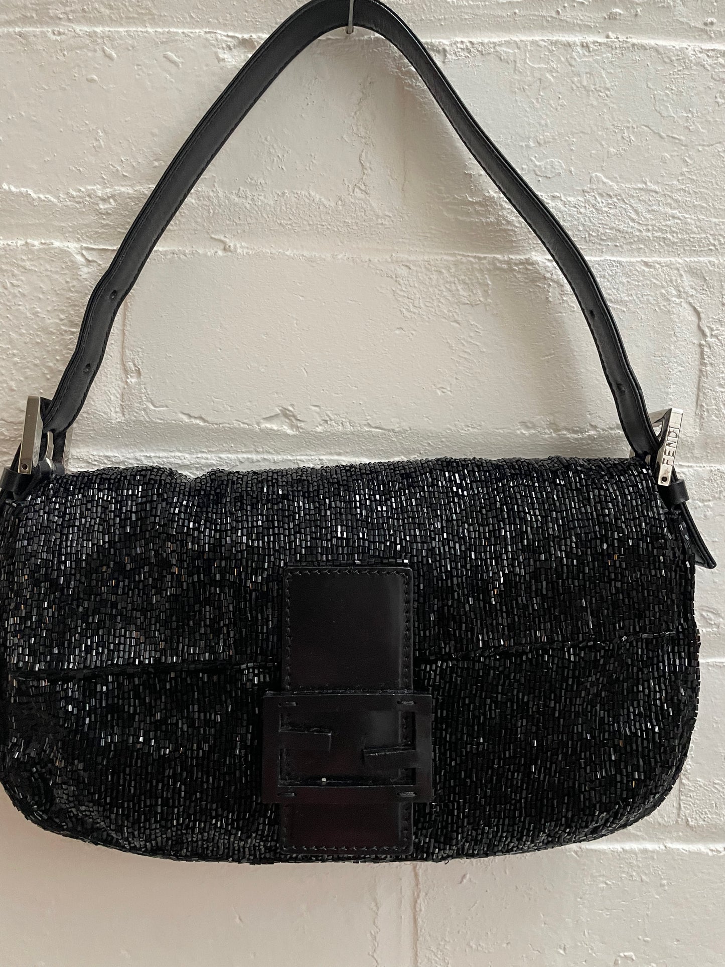 Fendi Black Beaded Baguette