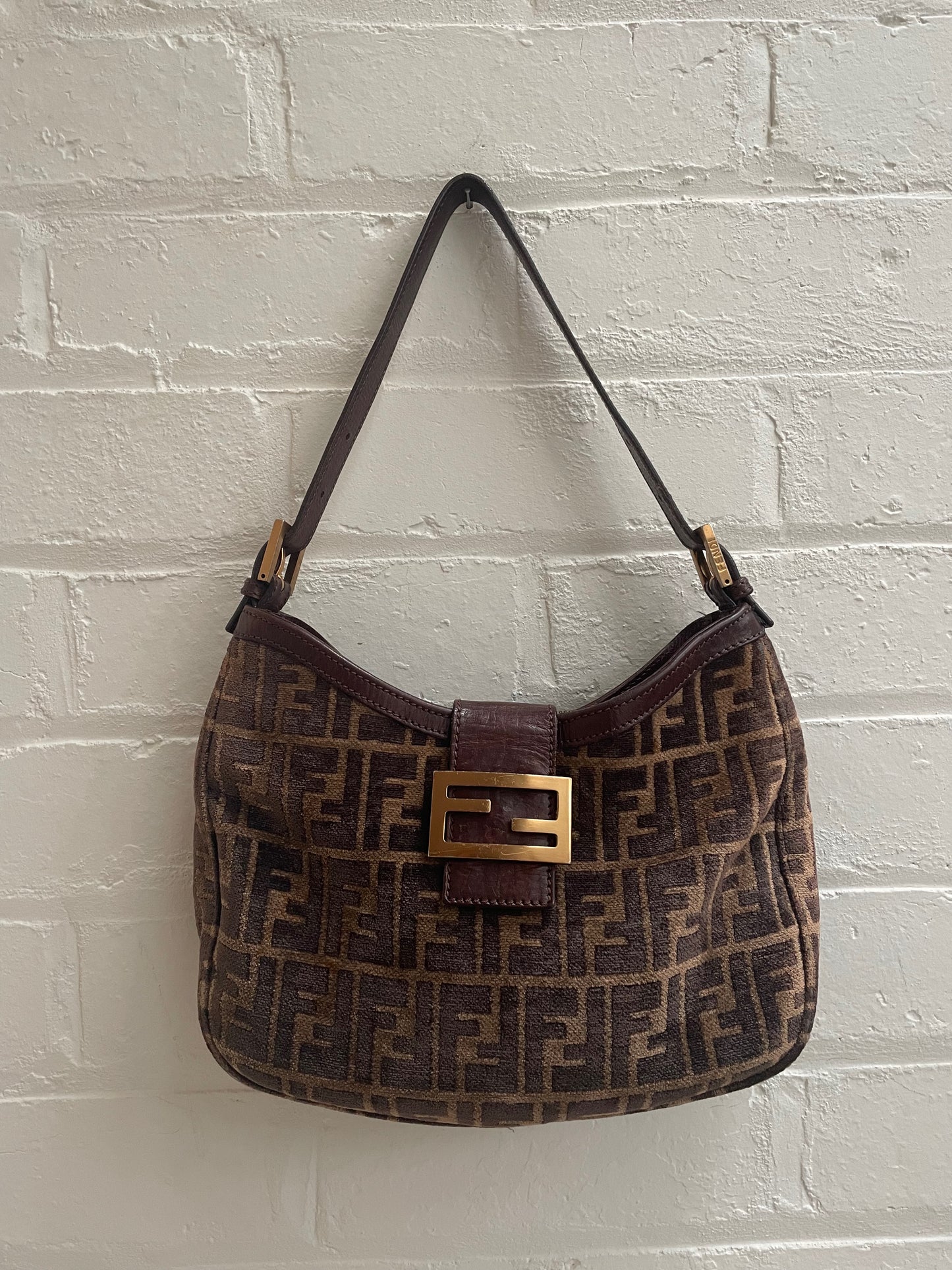 Fendi Velvet Zucca Vitello Forever Hobo Fango Grigio Bruciato