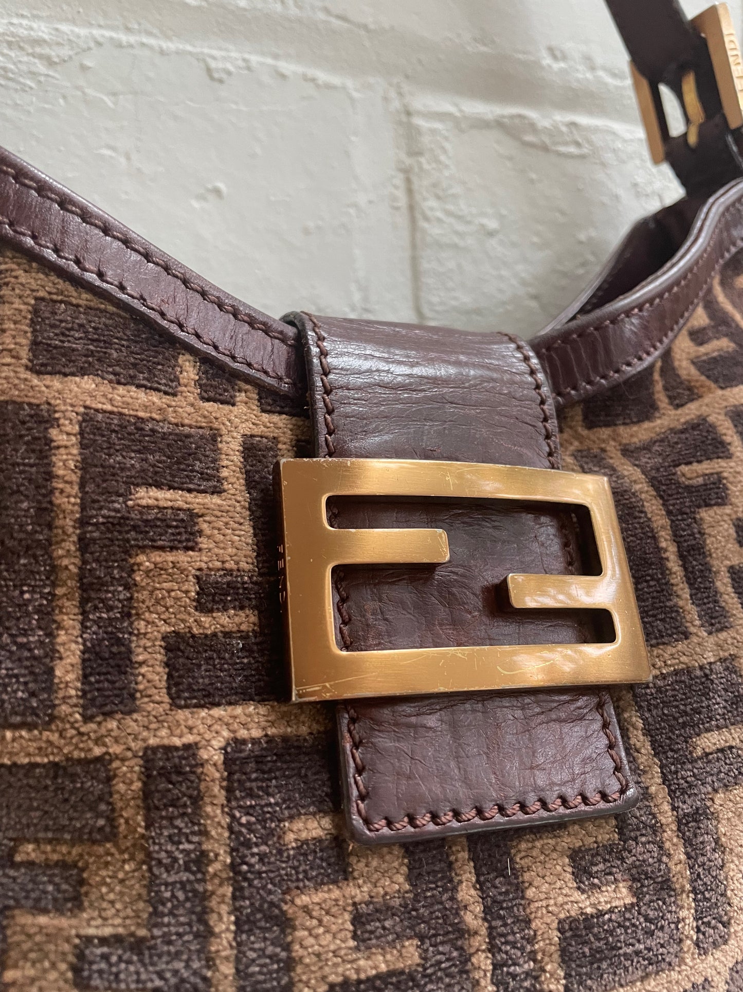 Fendi Velvet Zucca Vitello Forever Hobo Fango Grigio Bruciato