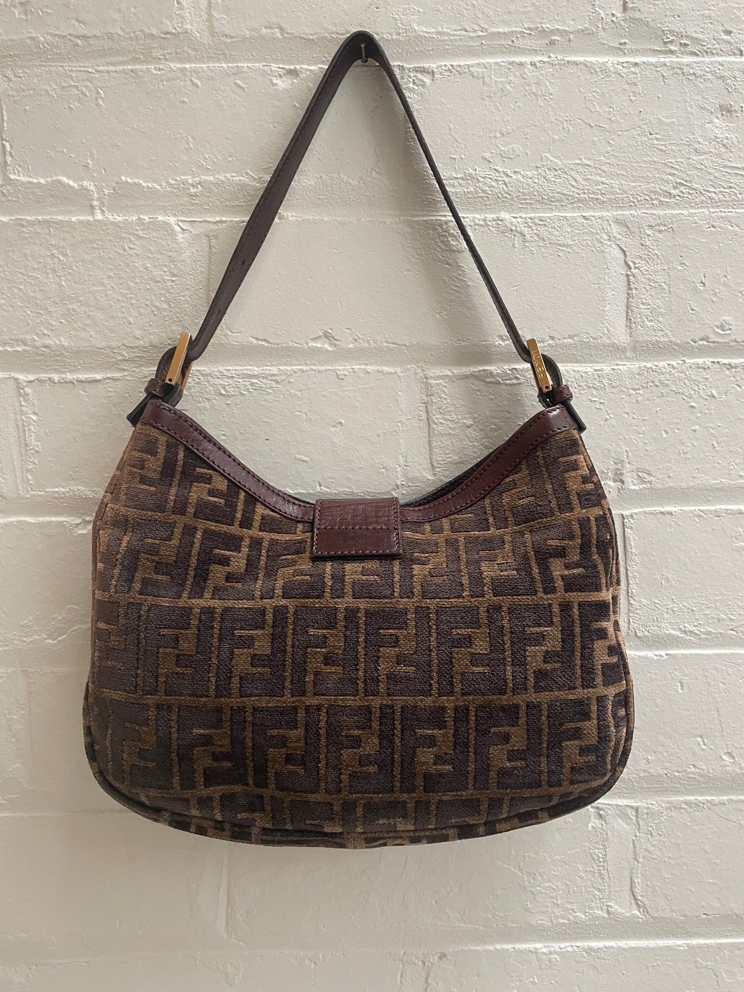 Fendi Velvet Zucca Vitello Forever Hobo Fango Grigio Bruciato