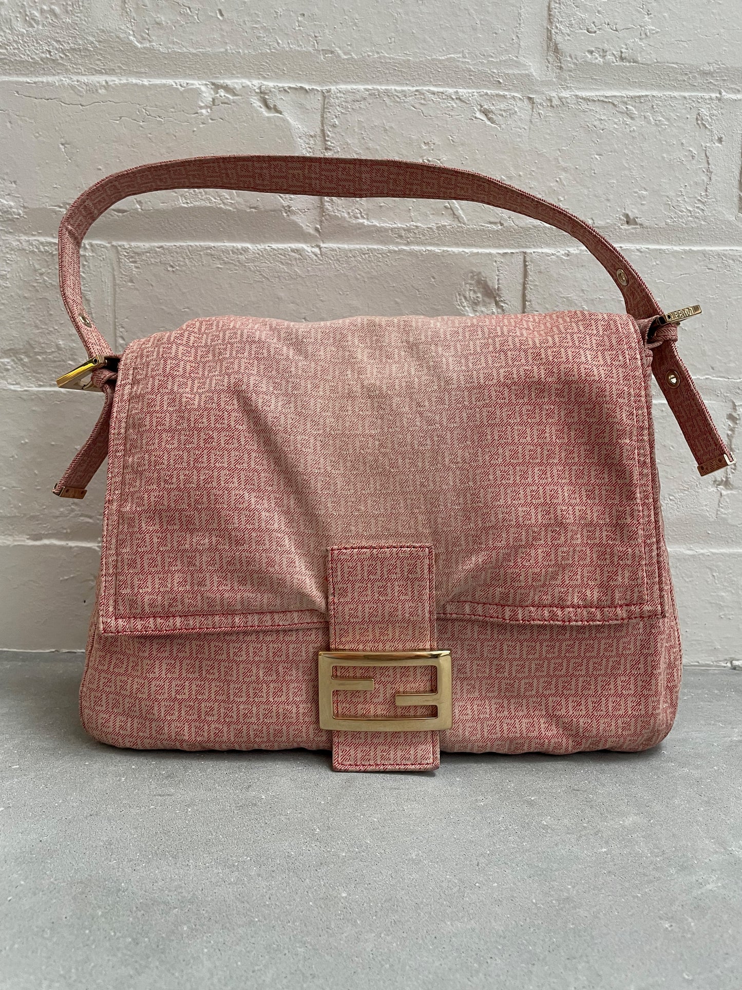 Fendi Zucca Pink Vintage Denim Mamma Baguette