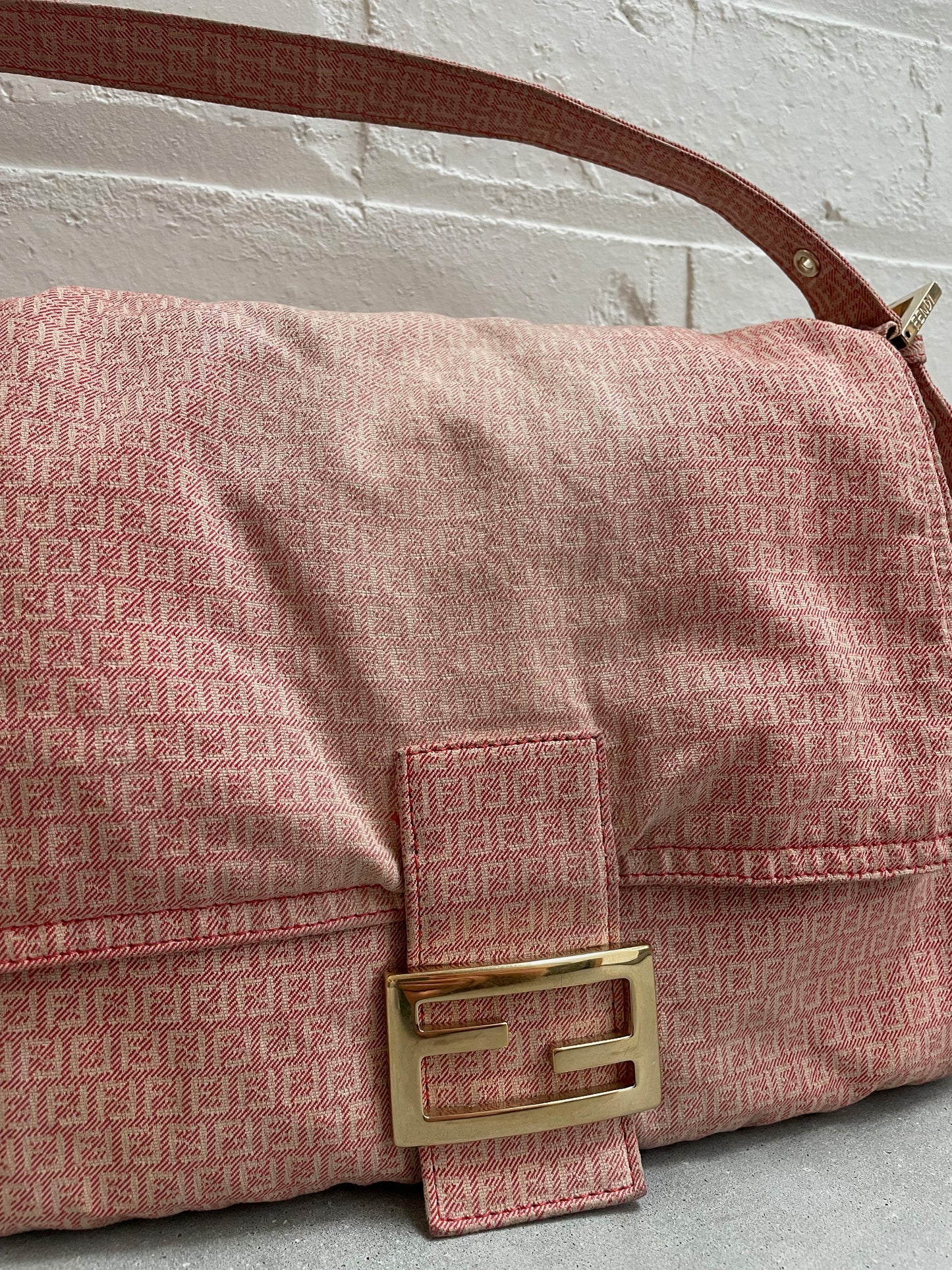 Fendi Zucca Pink Vintage Denim Mamma Baguette