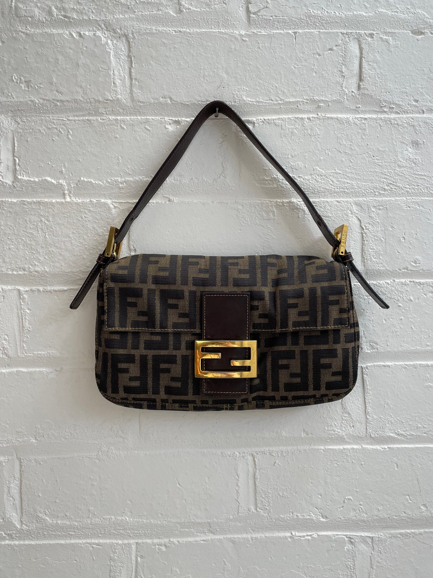 Fendi Zucca Baguette with Gold Hardware