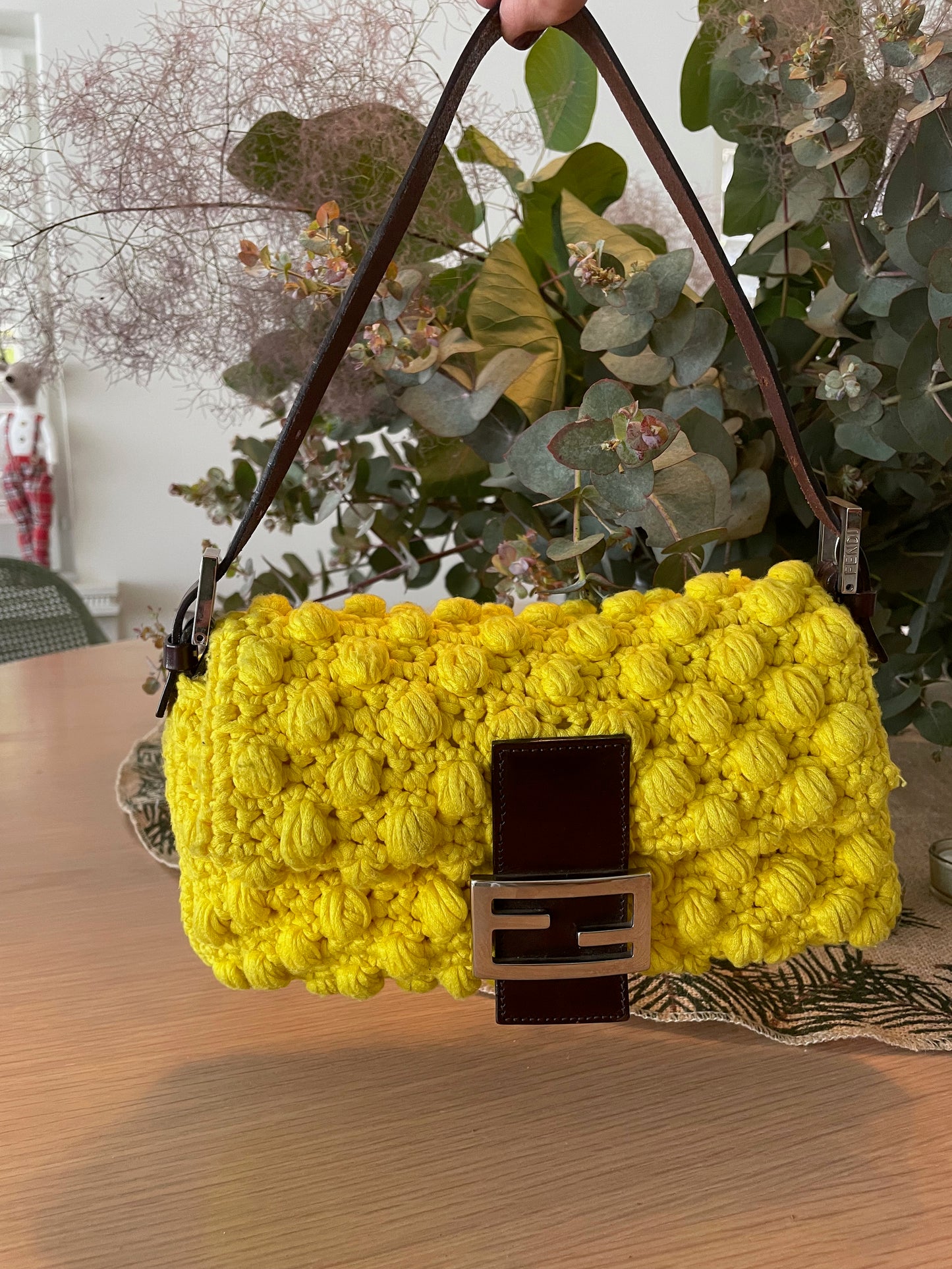 Fendi Yellow Crochet Baguette