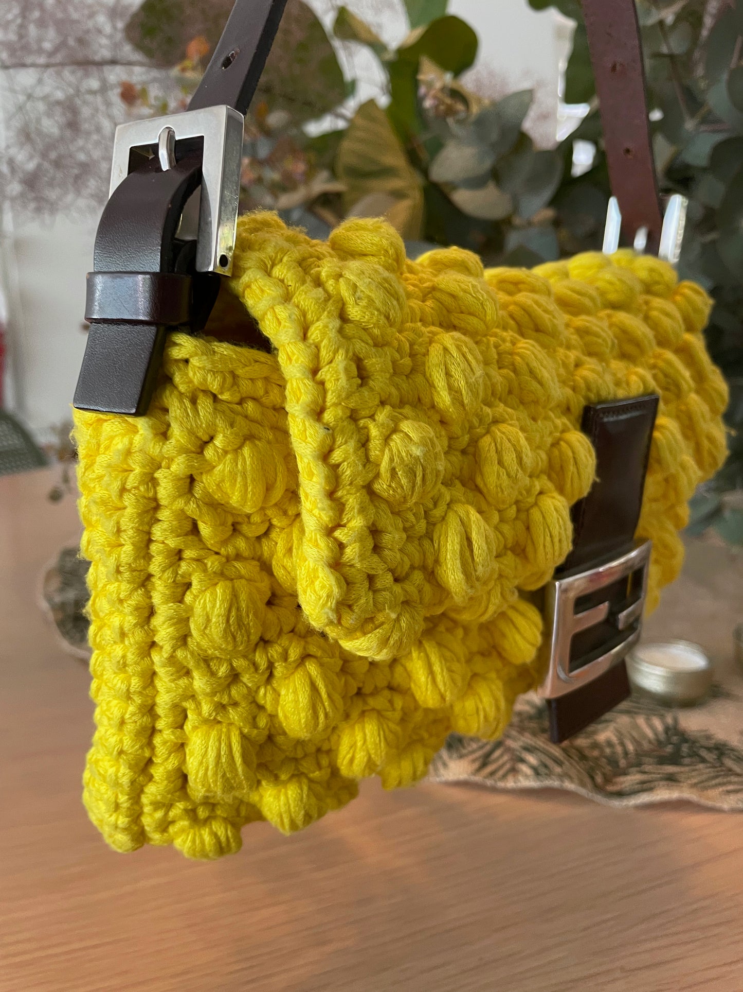 Fendi Yellow Crochet Baguette