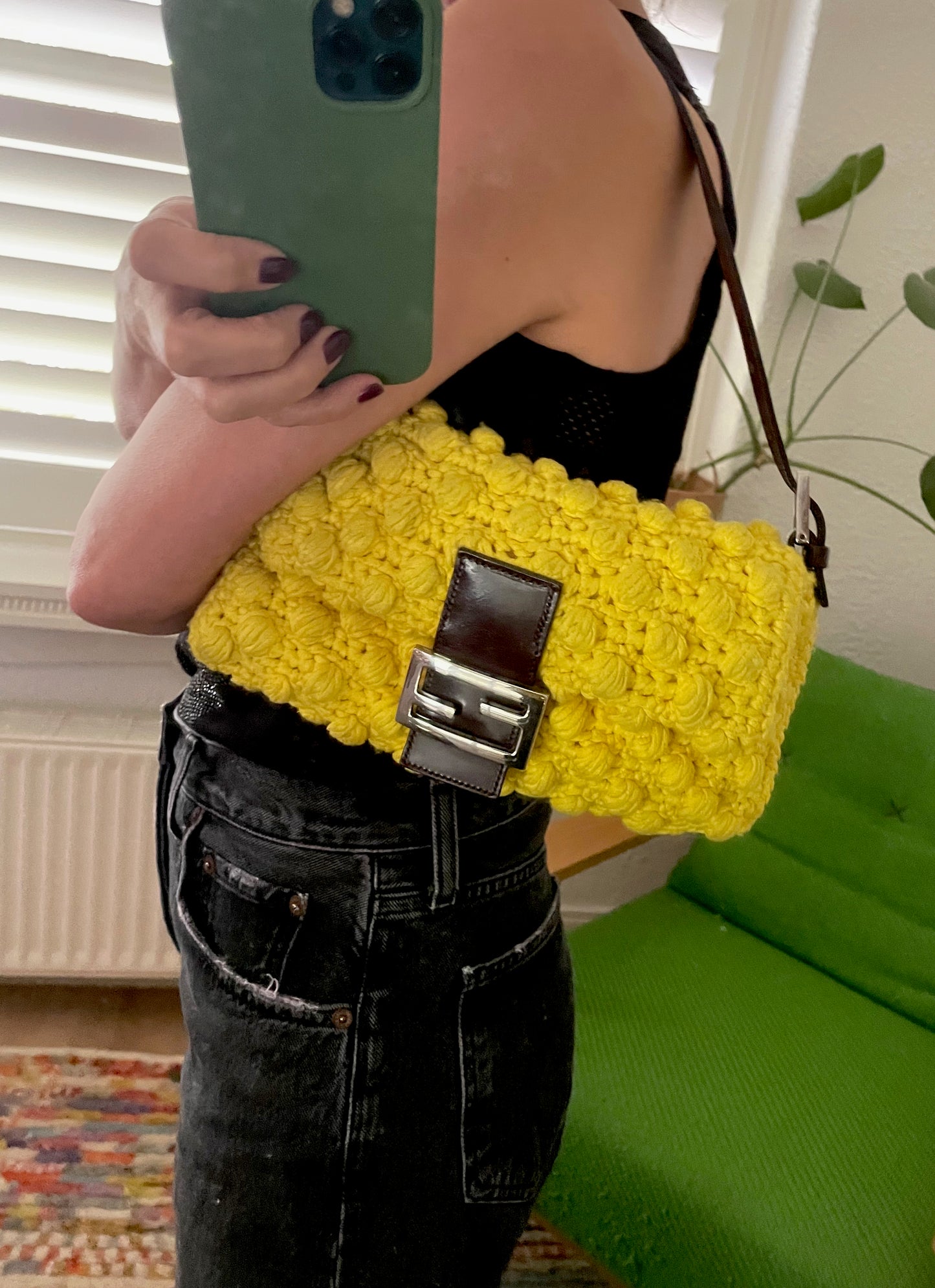 Fendi Yellow Crochet Baguette