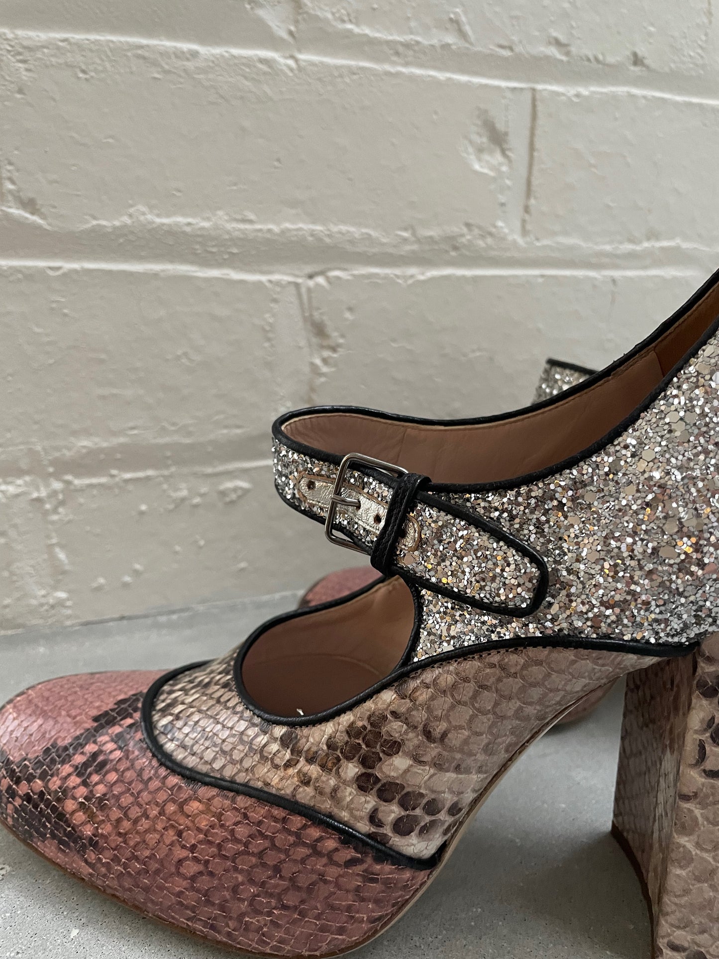 Prada Colourblock Glitter & Python Heels Size 40