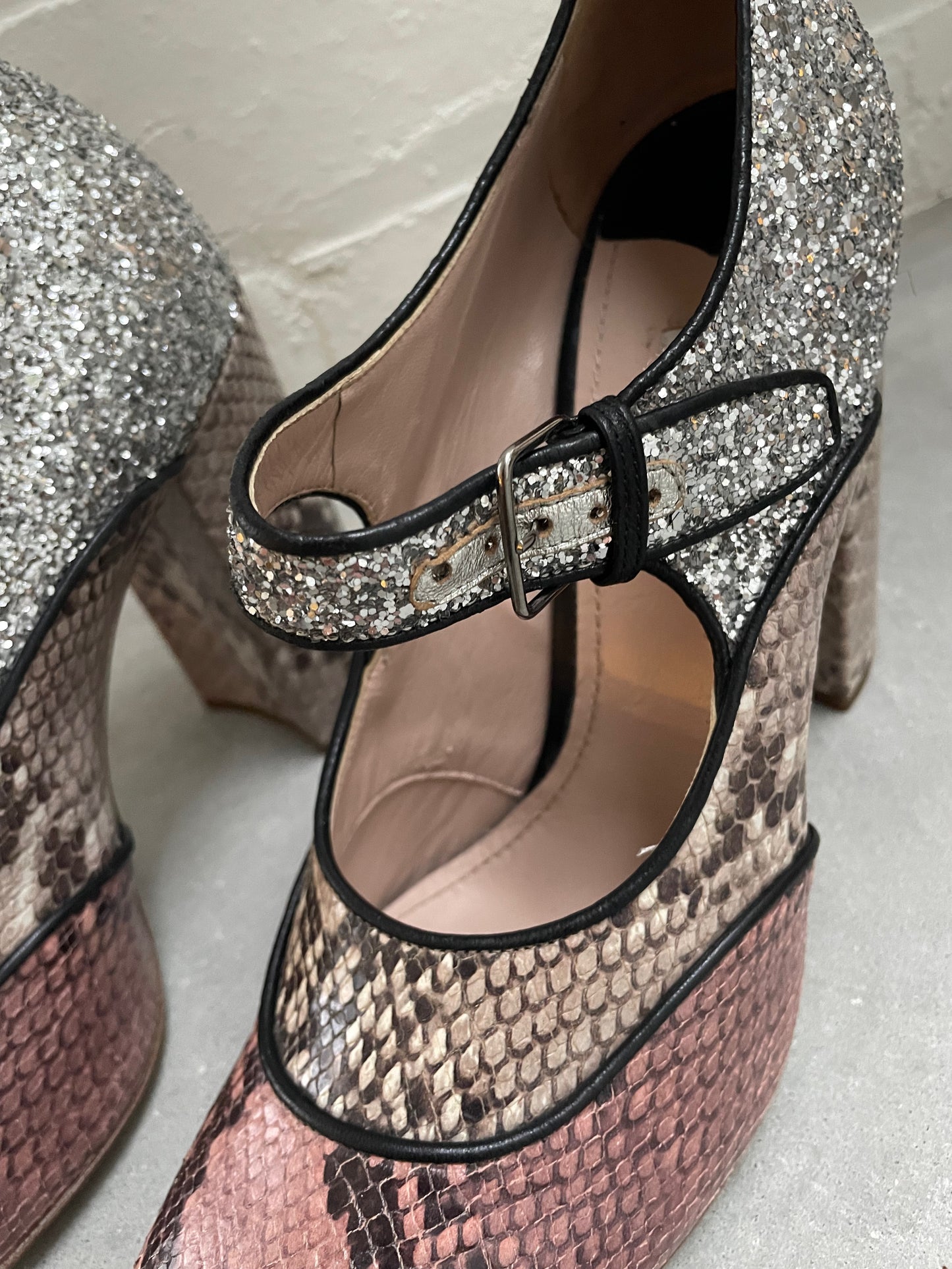 Prada Colourblock Glitter & Python Heels Size 40