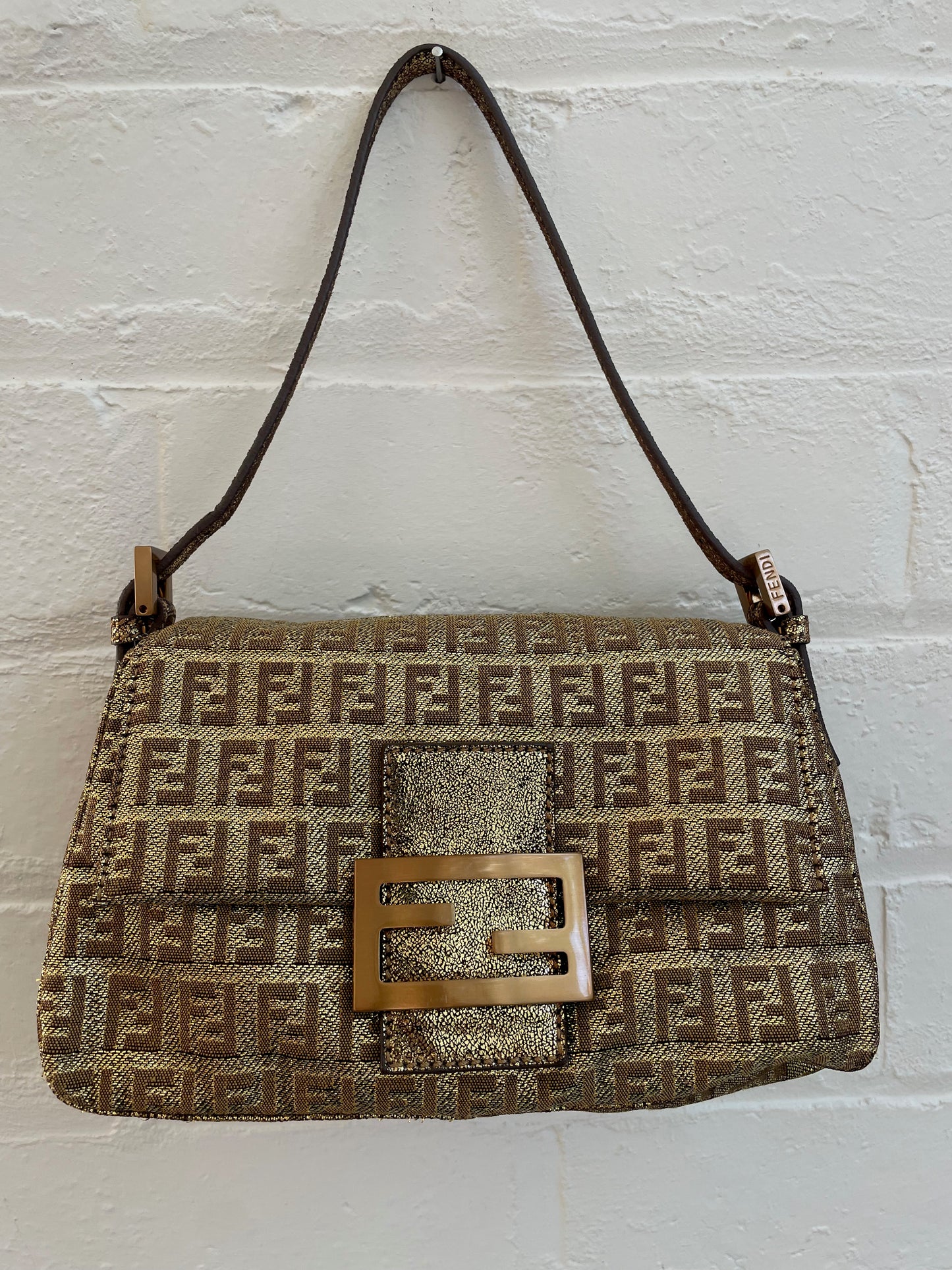 Fendi FF Zucchino Mini Mamma Baguette in Gold