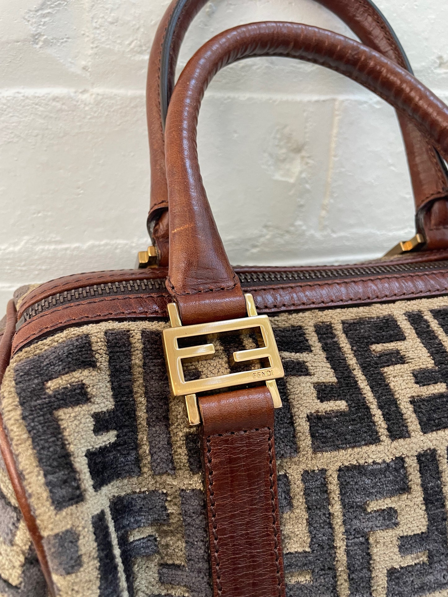 Fendi Zucca Velour Boston Bag