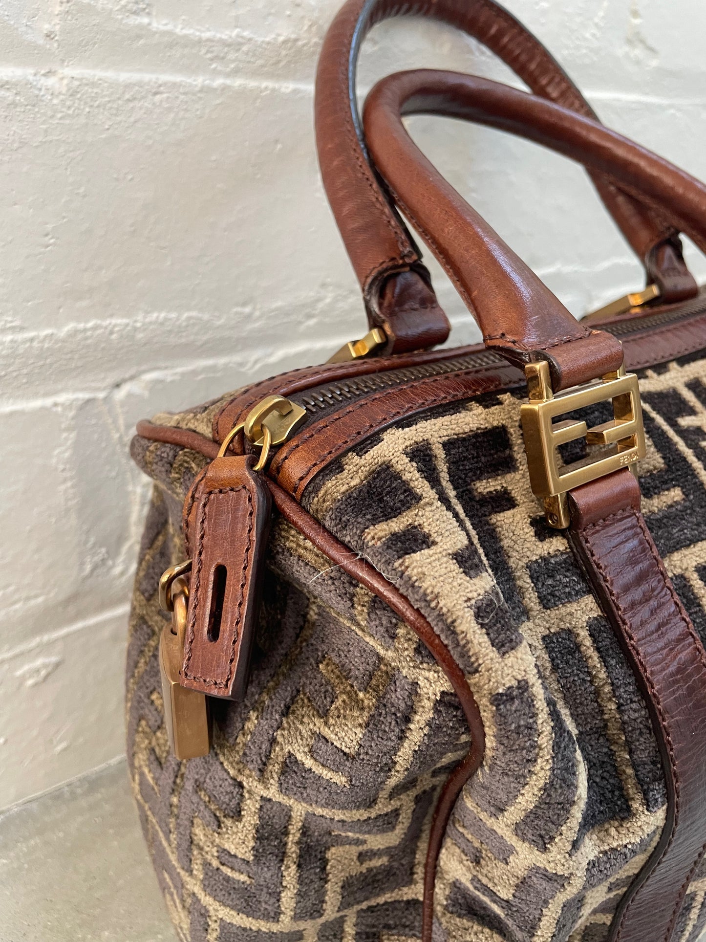 Fendi Zucca Velour Boston Bag