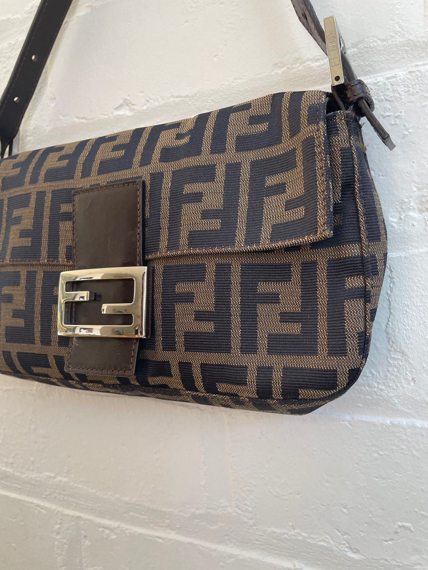 Fendi Zucca Baguette with Silver Hardware