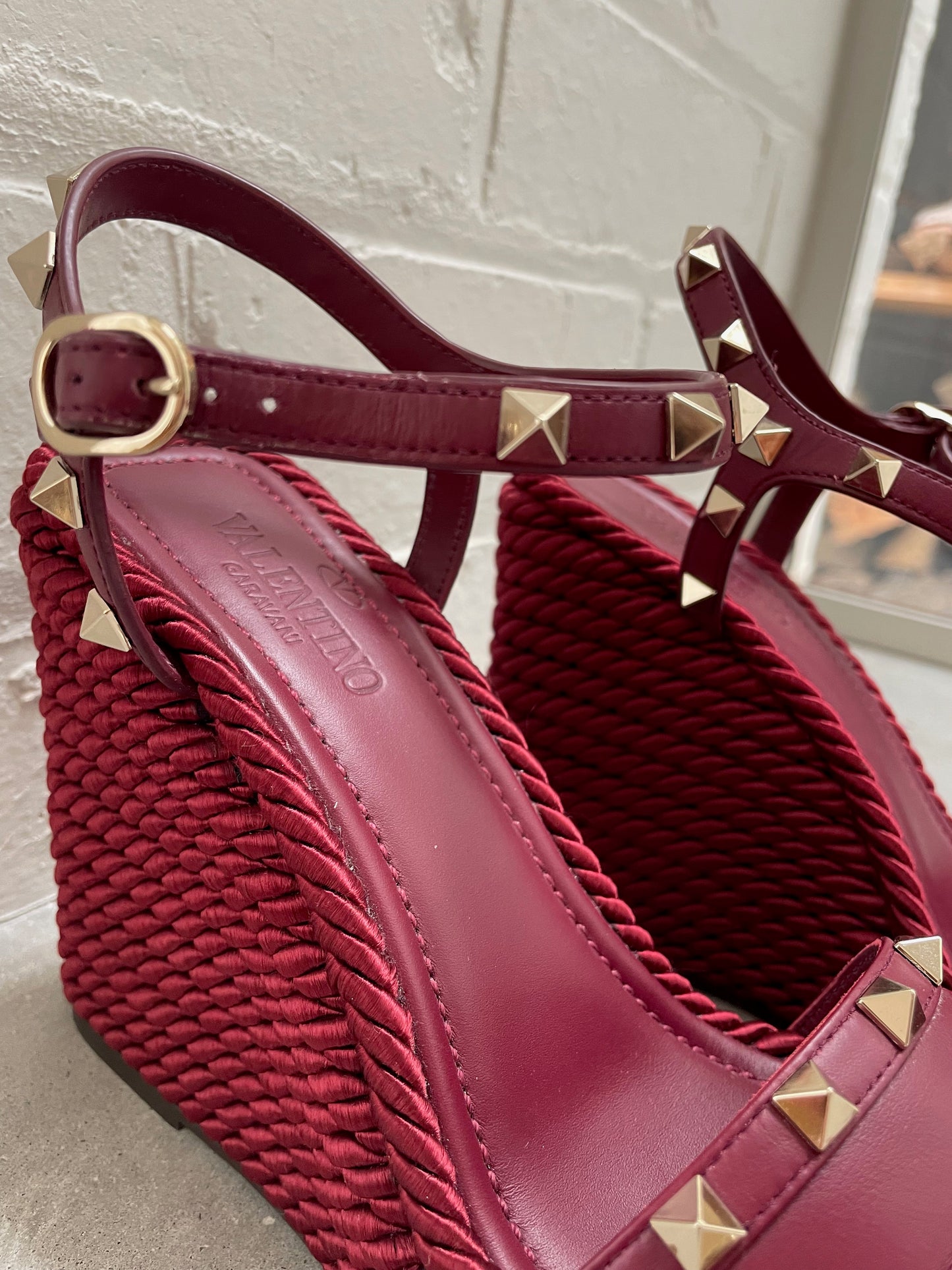 Valentino Rockstud Cerise Wedges Size 37