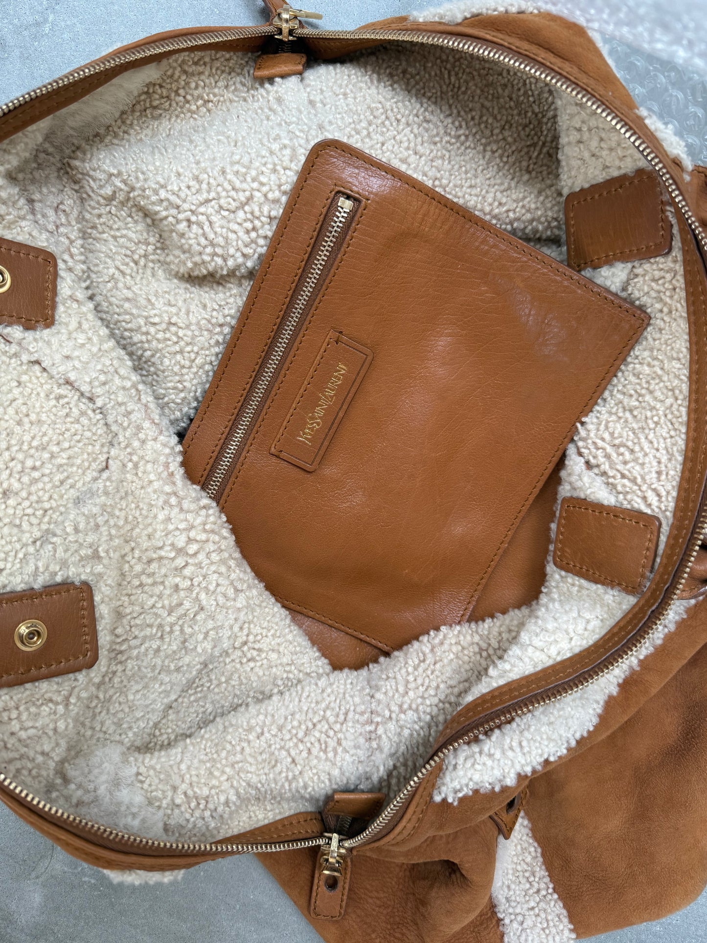 YSL Easy Y Shearling / Mouton Late 2000s Tote Bag