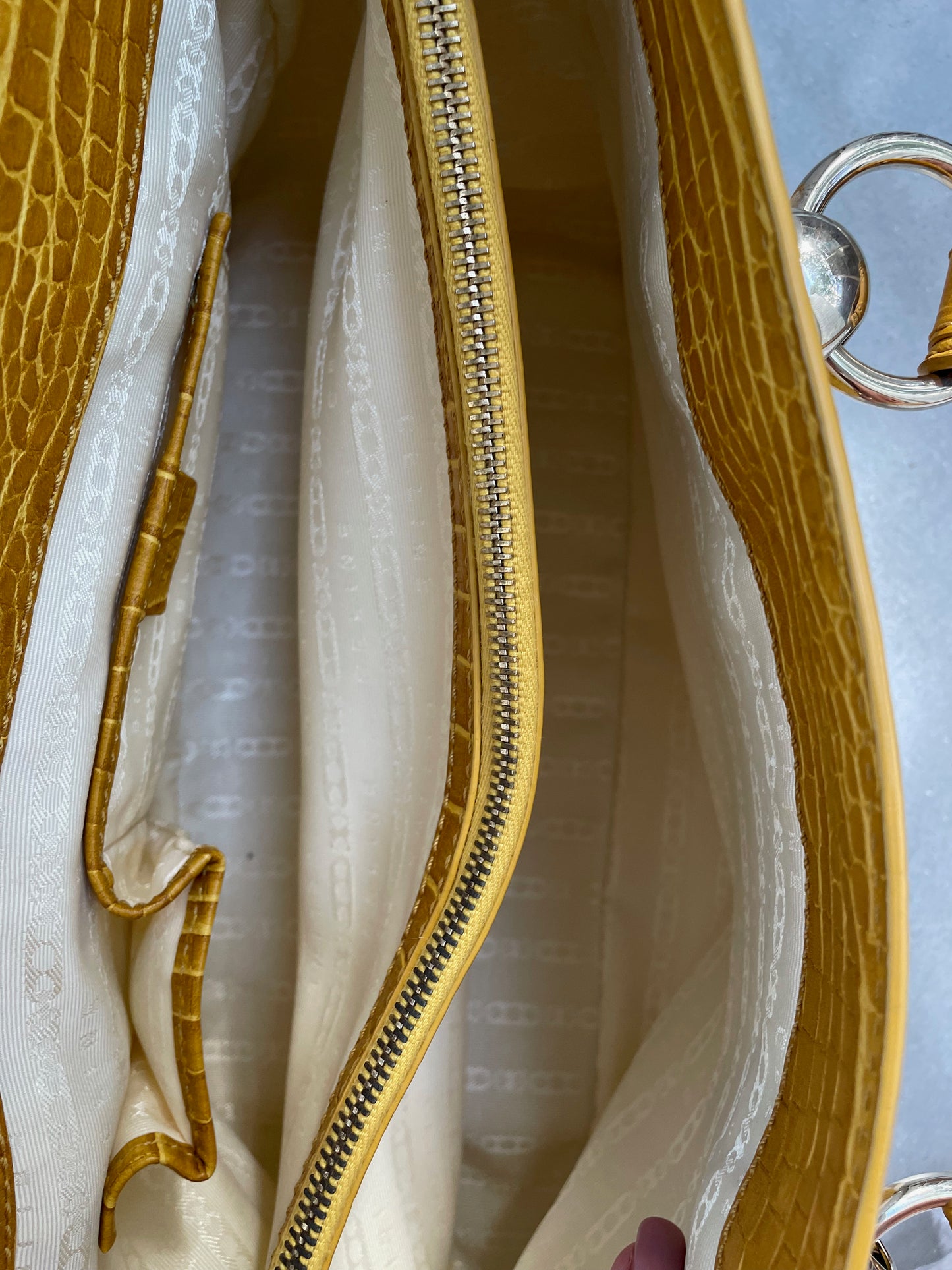 Céline Yellow Crocodile & Canvas Boogie Bag