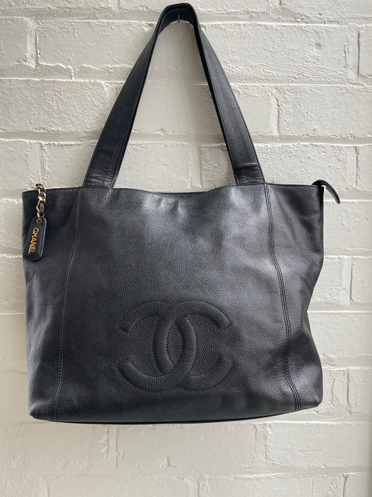 Chanel Vintage Black Coco Mark CC Tote