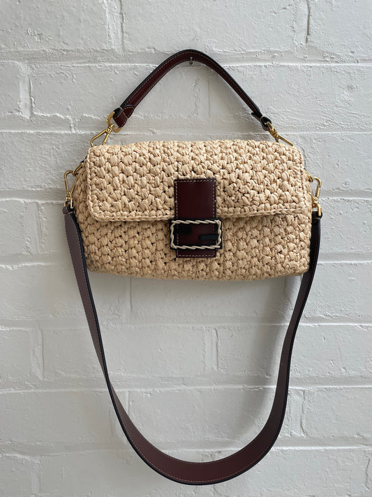 Fendi Straw Vitello King Woven Baguette in Natural Ghianda 2021